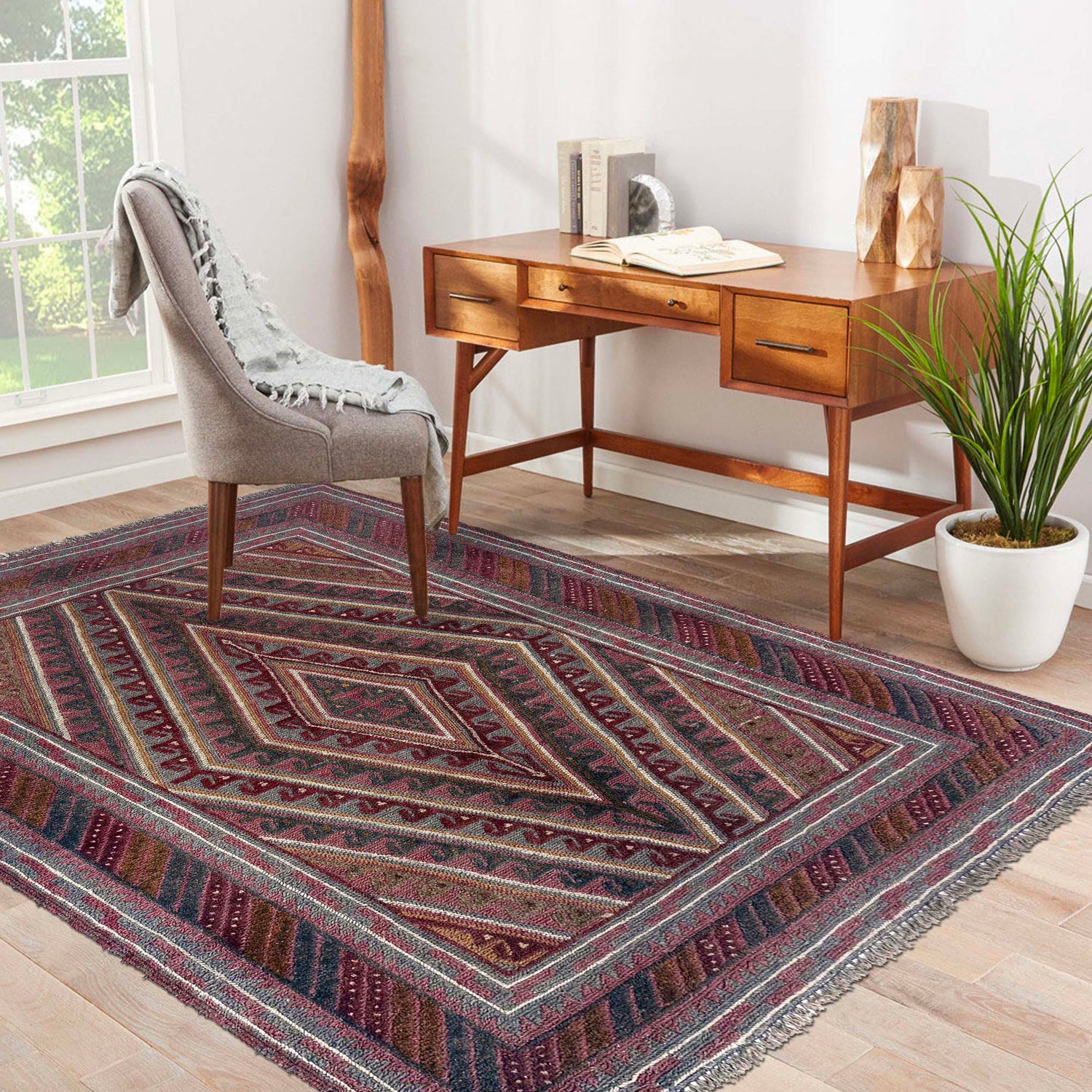Handmade Afghan Carpet 3' 10" x 4' 4" ft / 117 x 132 cm - No. Y39587