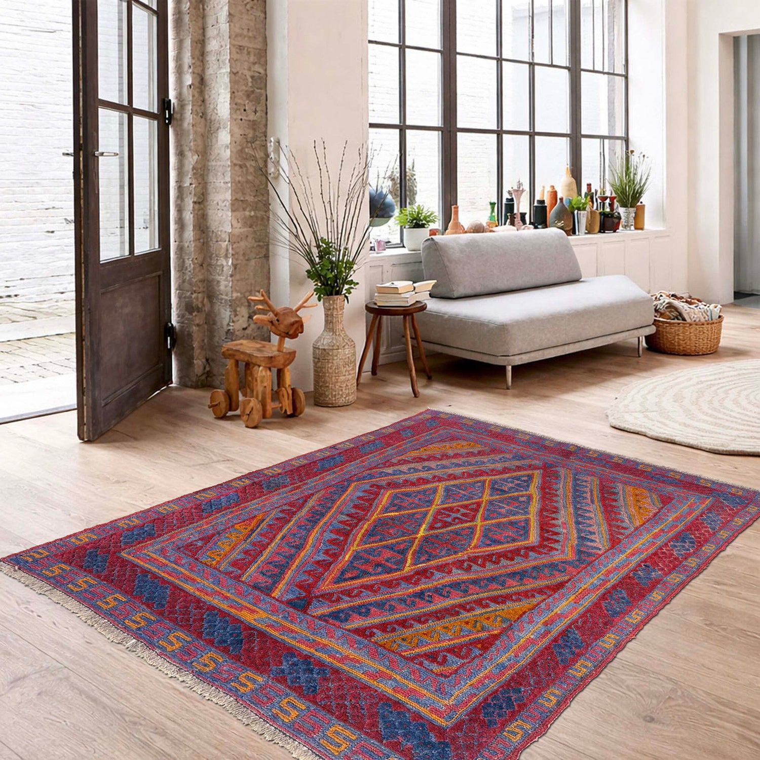 Handmade Afghan Carpet 3' 8" x 4' 2" ft / 112 x 127 cm - No. Y39588