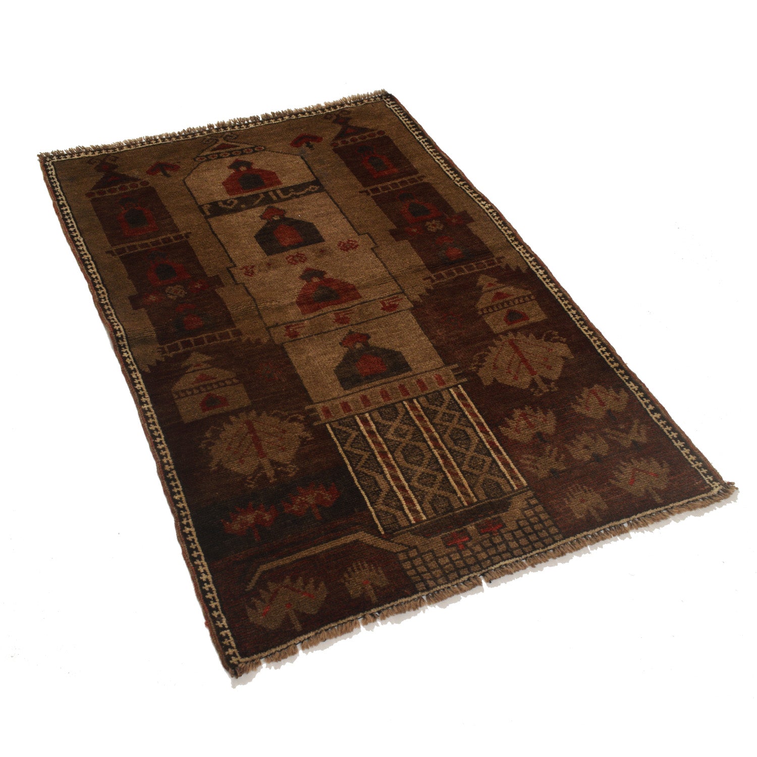 Overdyed Prayer Wool Carpet 2' 9" x 4' 3" ft / 85 x 129 cm - No. B17031