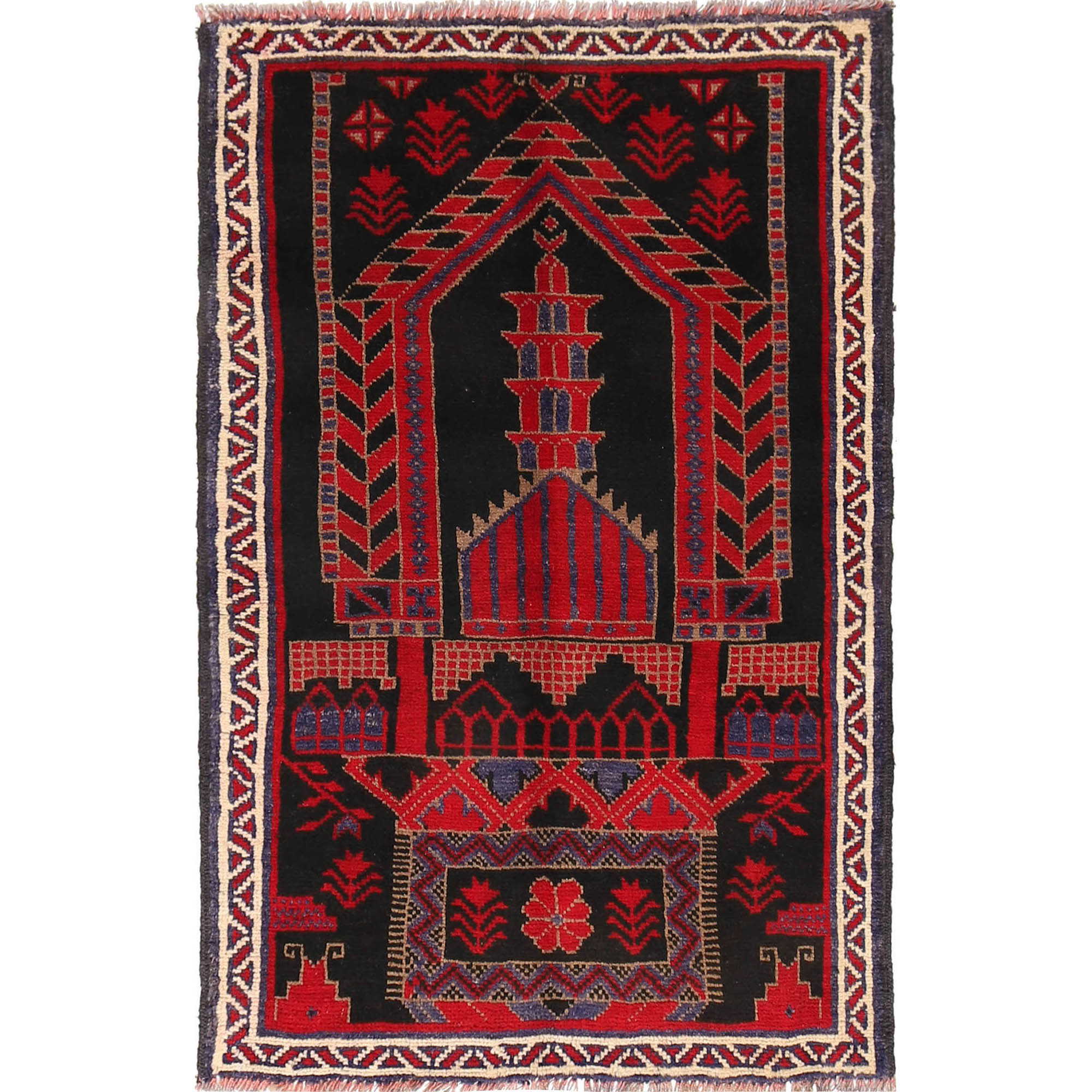 Muslim Prayer Rug 2' 10" x 4' 4" ft / 87 x 132 cm - No. B18865