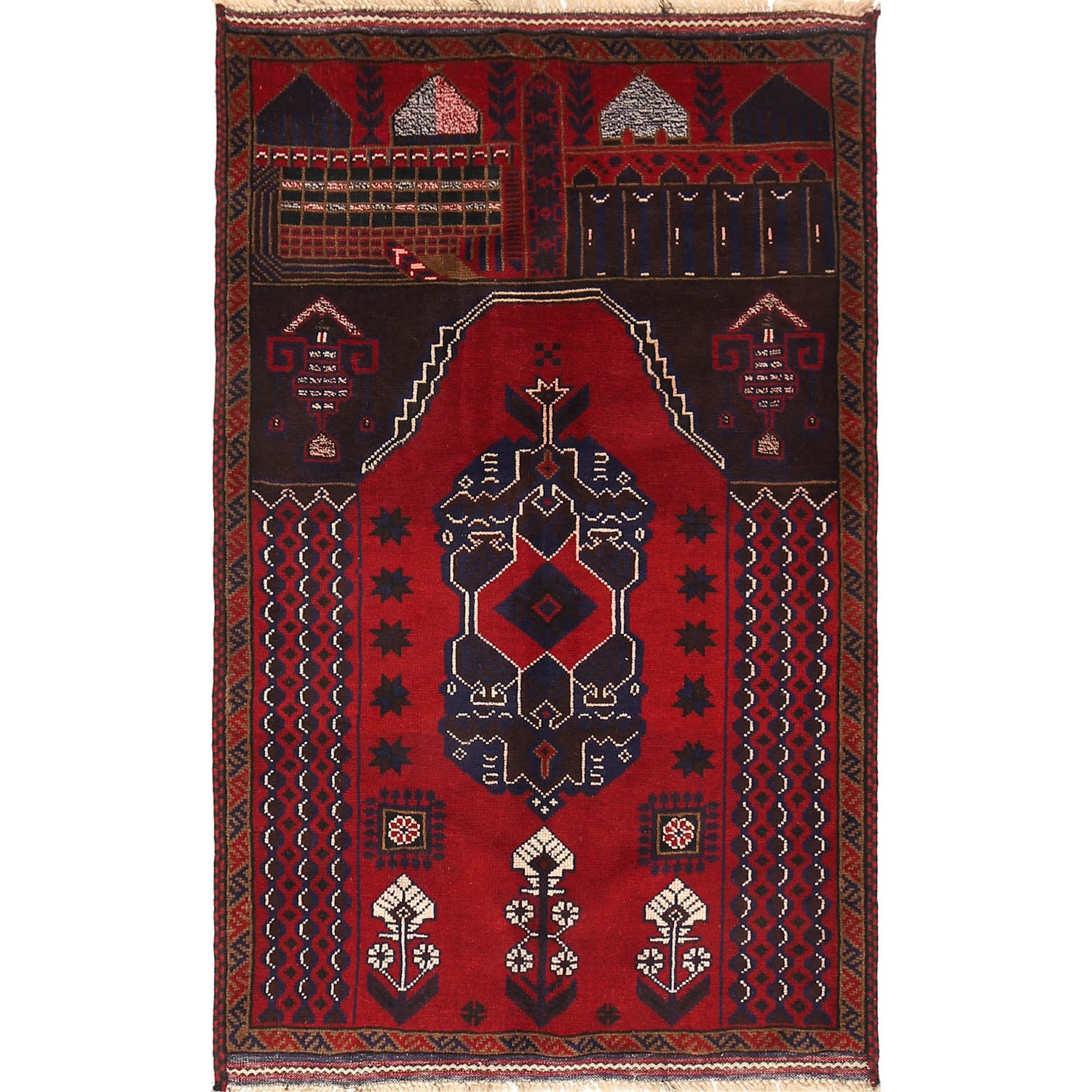 Muslim Prayer Rug 3' 1" x 5' 1" ft / 94 x 154 cm - B18904
