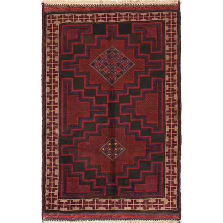 Handmade Balochi Carpet 2' 10" x 4' 2" ft / 86 x 127 cm - No. B18932