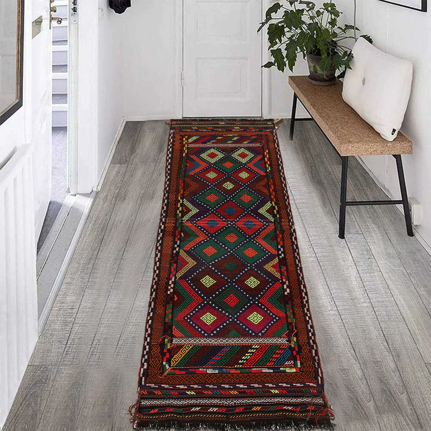 Tribal Afghan Suzani Kilim Runner 2' 4" x 6' 8" ft / 72 x 203 cm - No. B19854