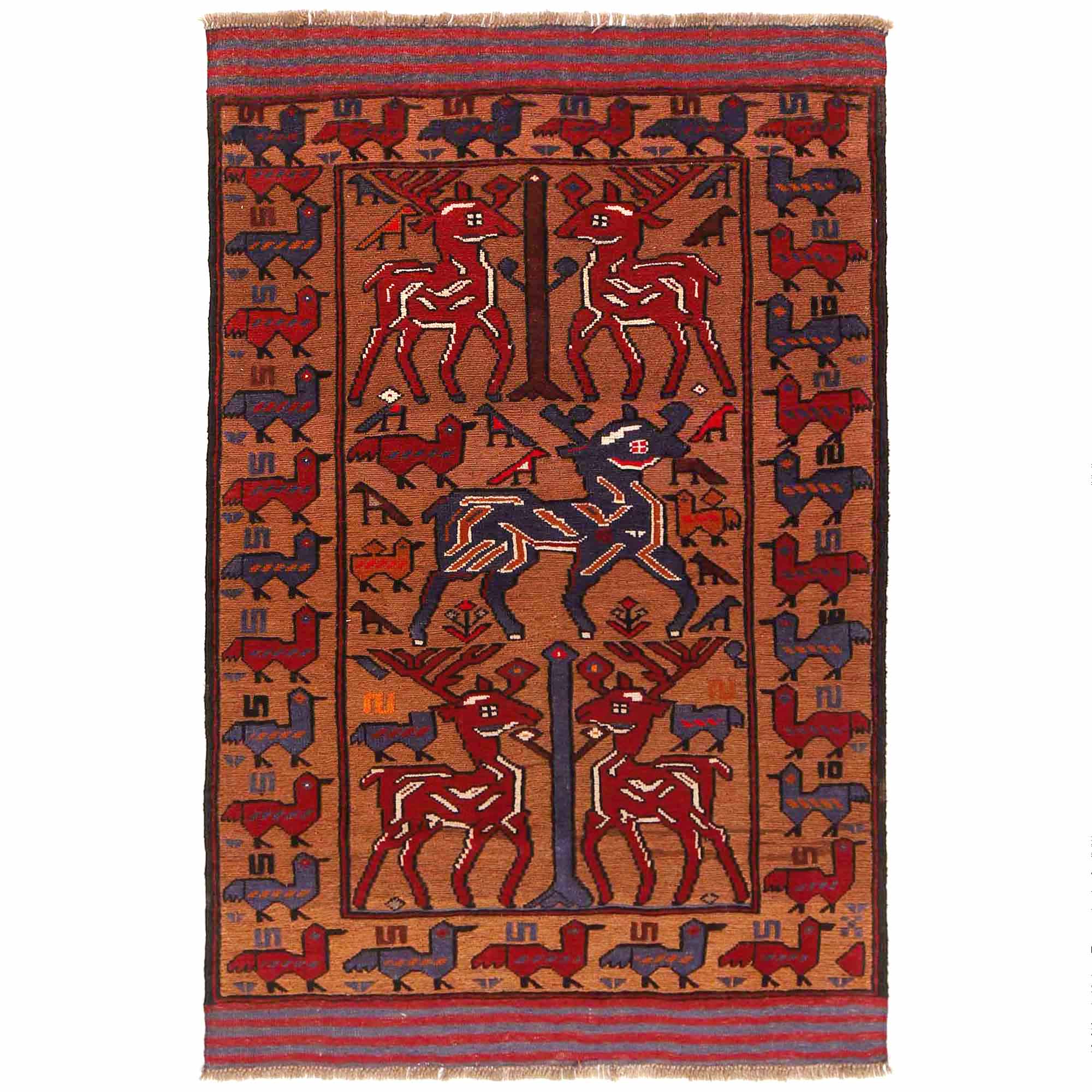 Hand Made Animal Pictorial Area Carpet 4' 2" x 6' 6" ft / 127 x 197 cm - No. B19973