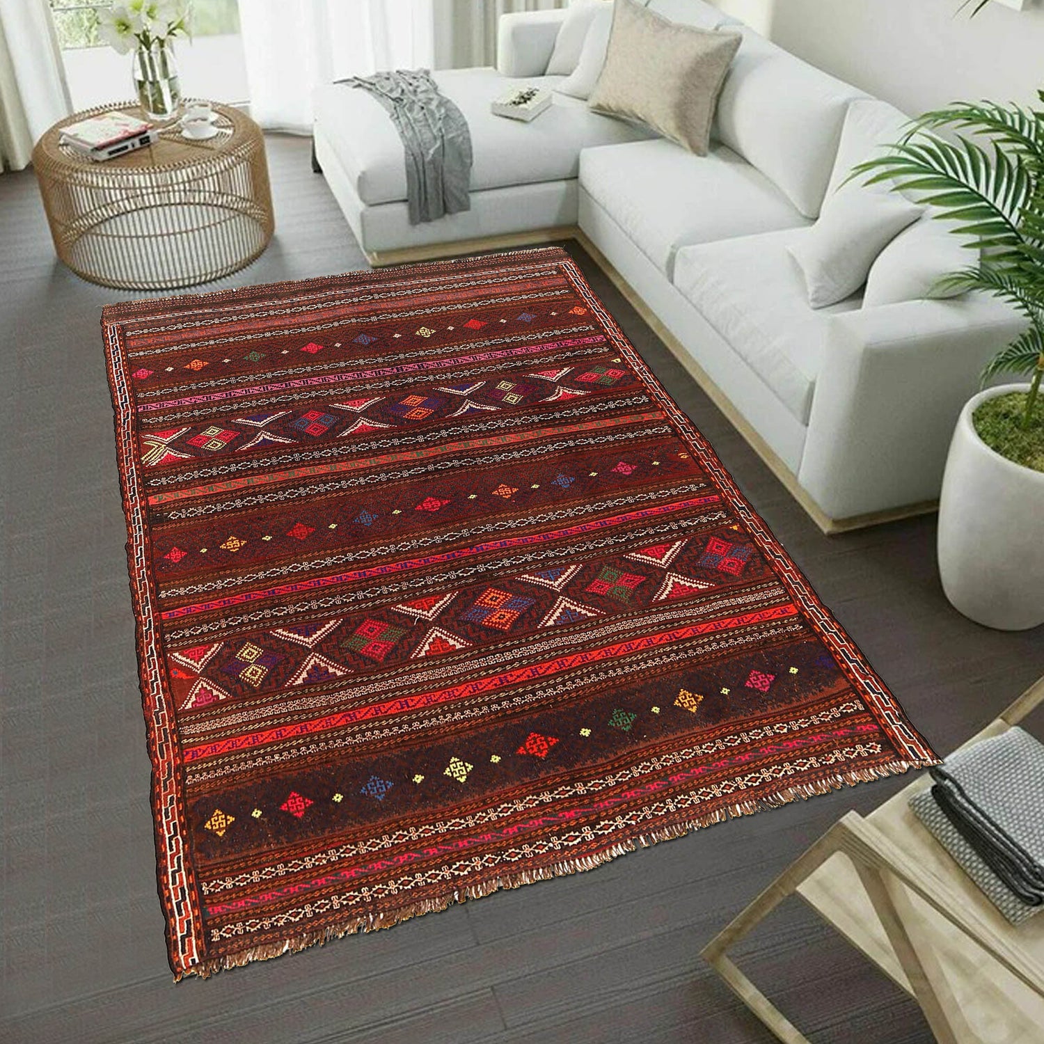 Afghan Laghari Kilim 4' 8" x 6' 2" ft / 142 x 187 cm - No. B20317