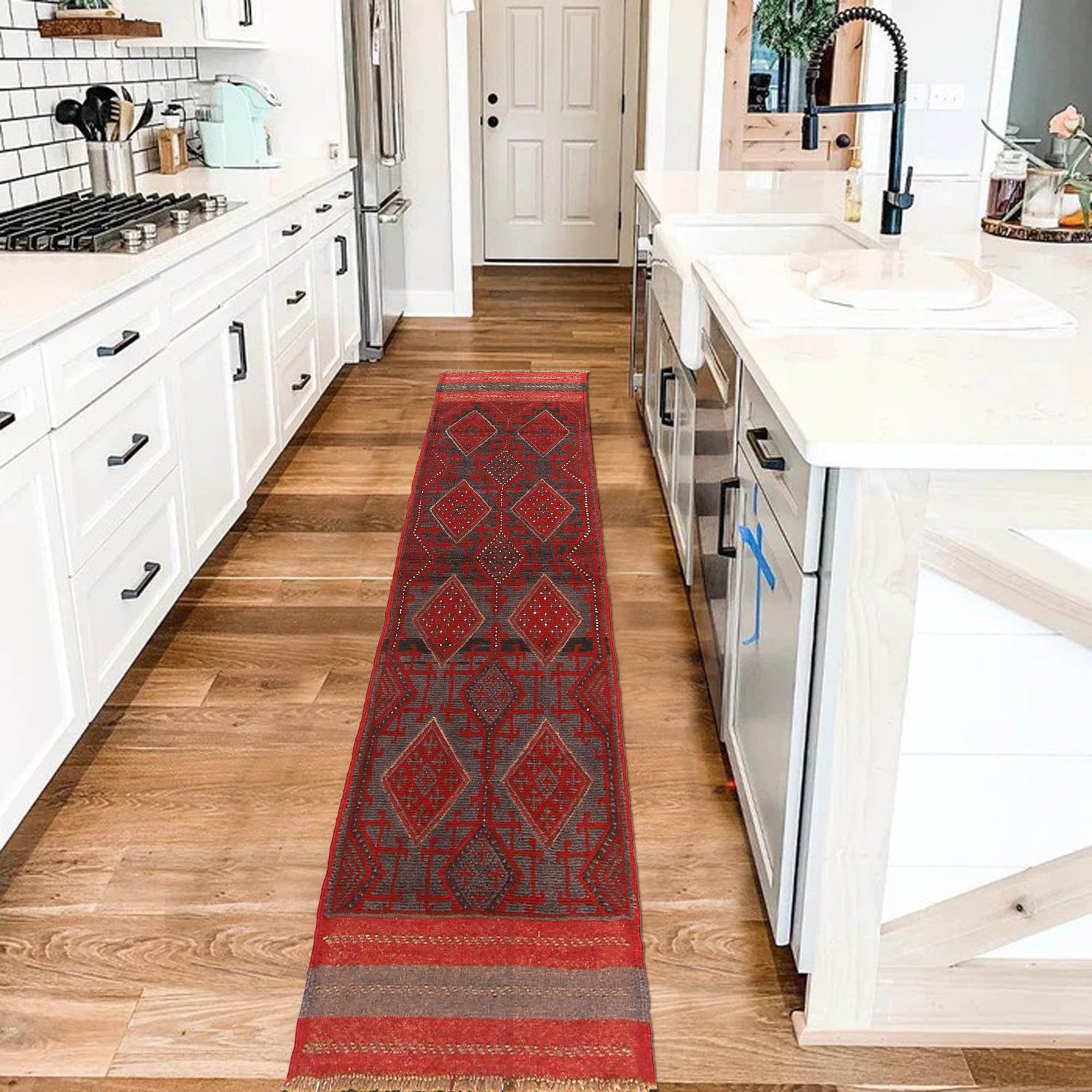 Handmade Afghan Runner Rug 1' 11" x 7' 11" ft / 58 x 240 cm - No. B20341