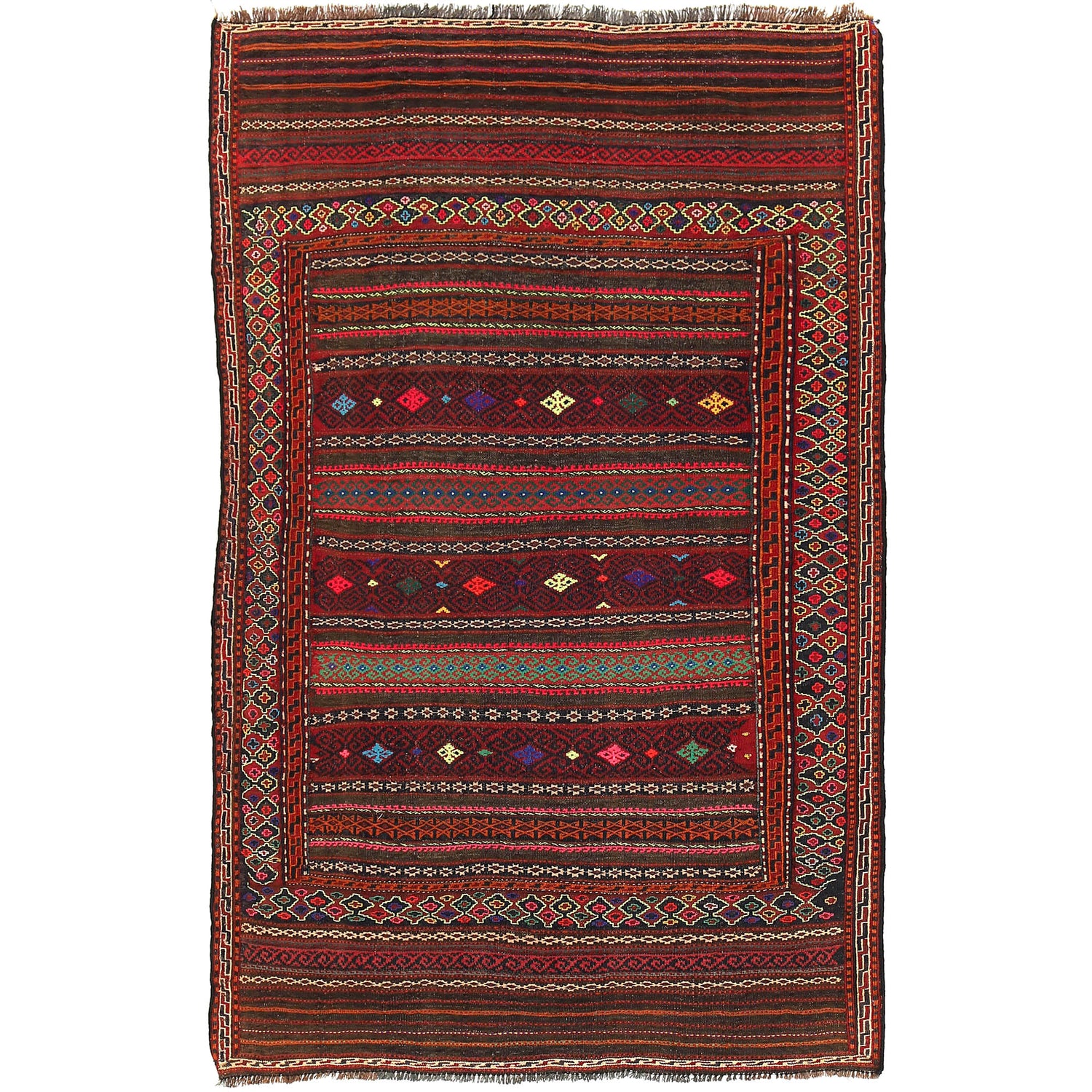 Traditional Flat Weave Kilim 4' 0" x 6' 5" ft / 122 x 196 cm - No. B20386