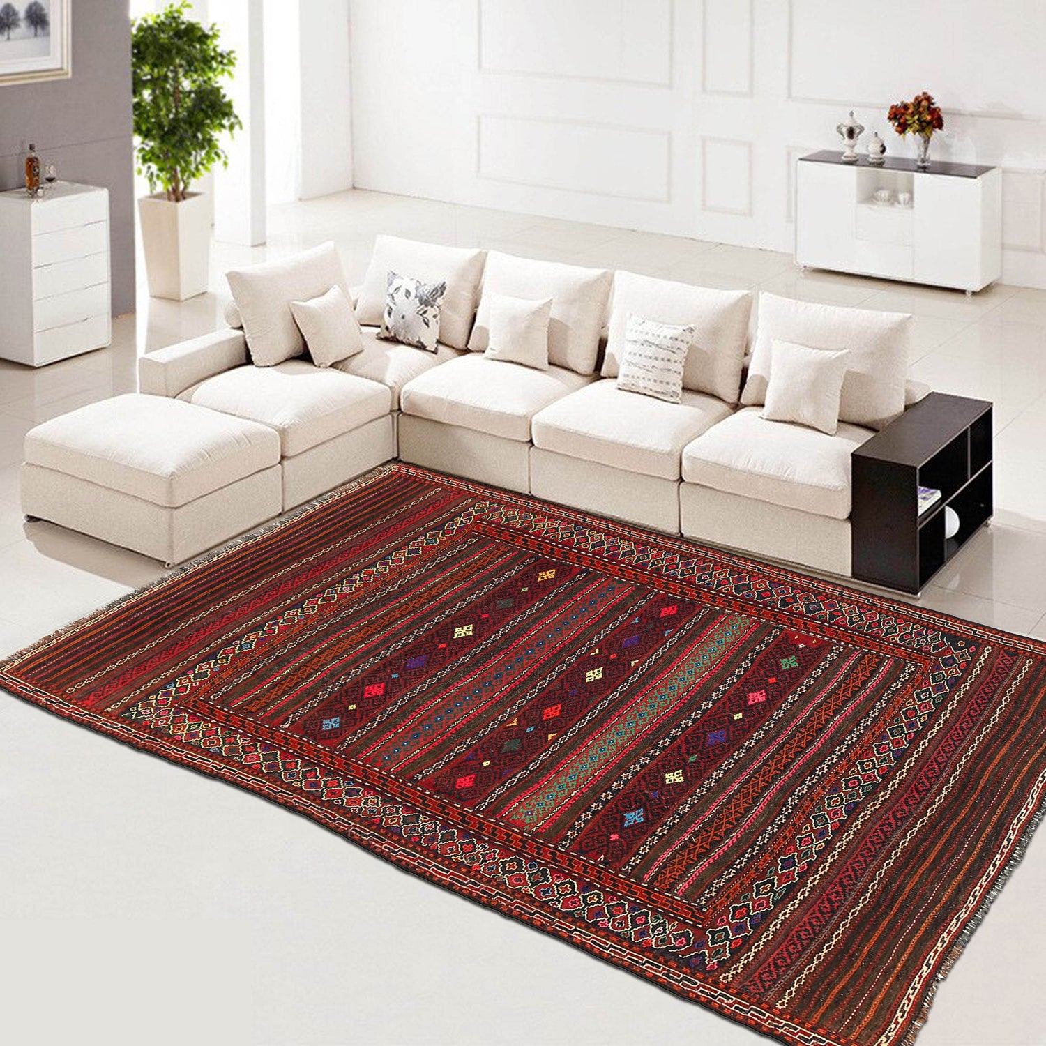 Traditional Flat Weave Kilim 4' 0" x 6' 5" ft / 122 x 196 cm - No. B20386
