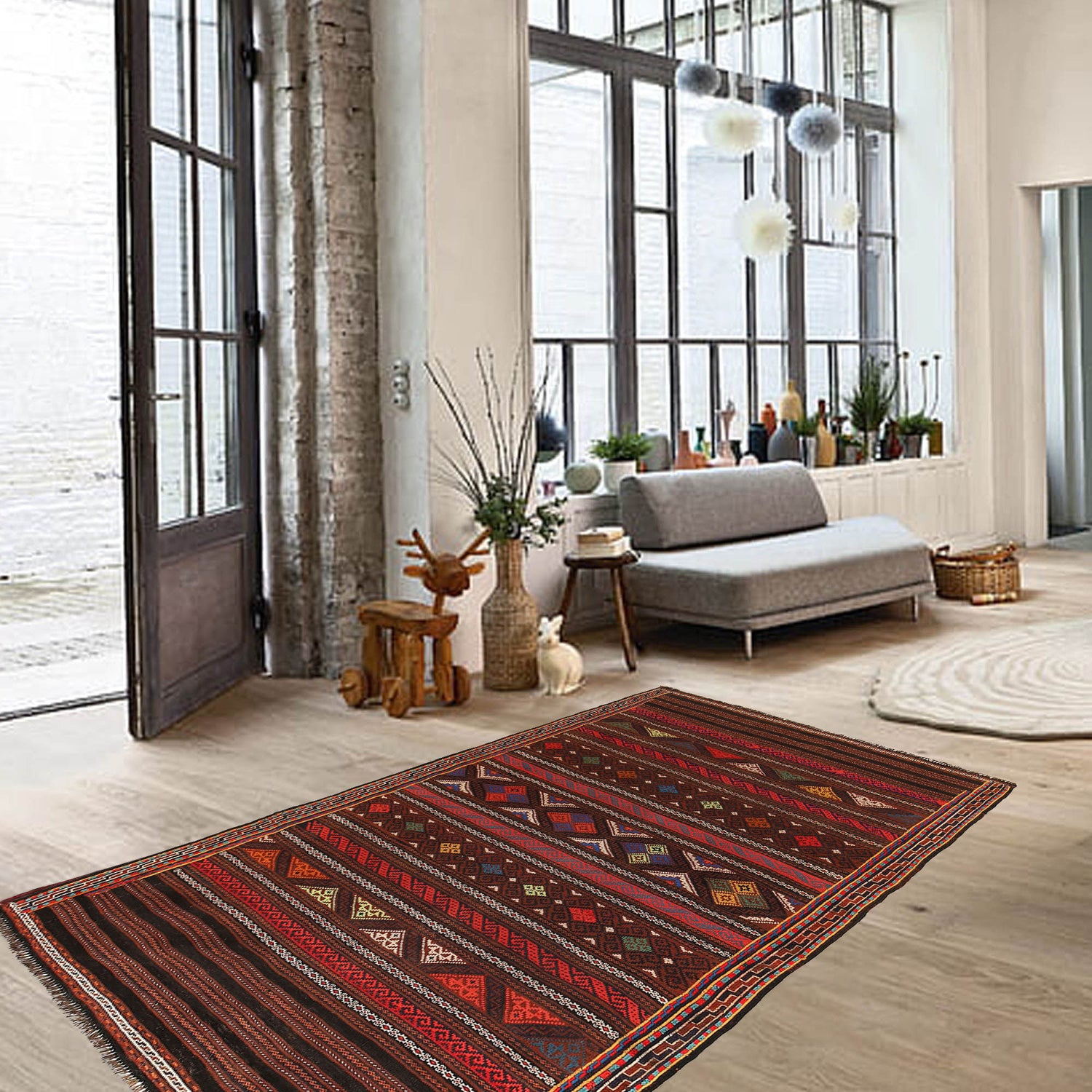 Hand Knotted Laghari Kilim 4' 4" x 7' 1" ft / 131 x 215 cm - No. B20460