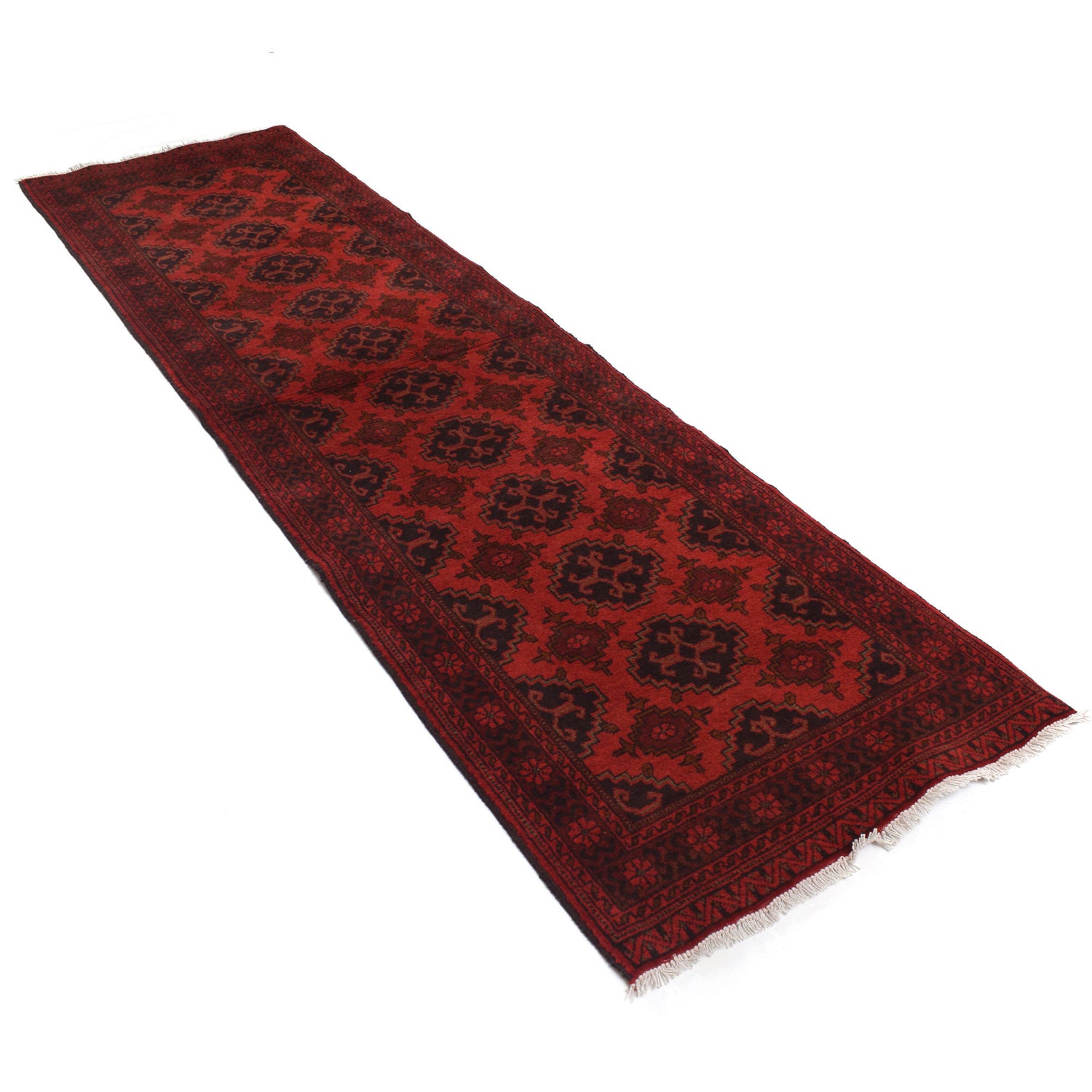 Red Color Afghan Area Runner Rug 2' 7" x 9' 4" ft / 80 x 285 cm - No. B20487