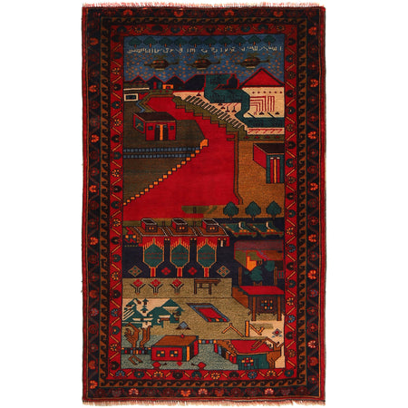 Handmade Pictorial Carpet 2' 11" x 4' 8" ft / 88 x 141 cm - No. B20796