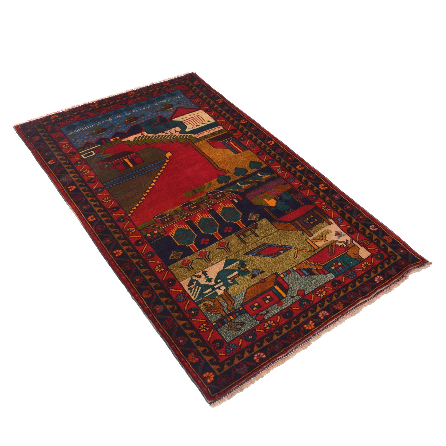 Handmade Pictorial Carpet 2' 11" x 4' 8" ft / 88 x 141 cm - No. B20796