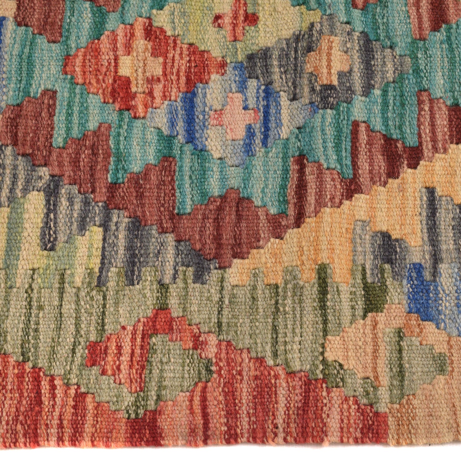 Colorful Flat-Weave Wool Kilim 5' 0" x 6' 7" ft / 153 x 201 cm - No. B21596