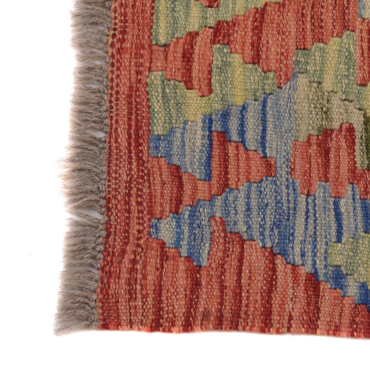 Colorful Flat-Weave Wool Kilim 5' 0" x 6' 7" ft / 153 x 201 cm - No. B21596