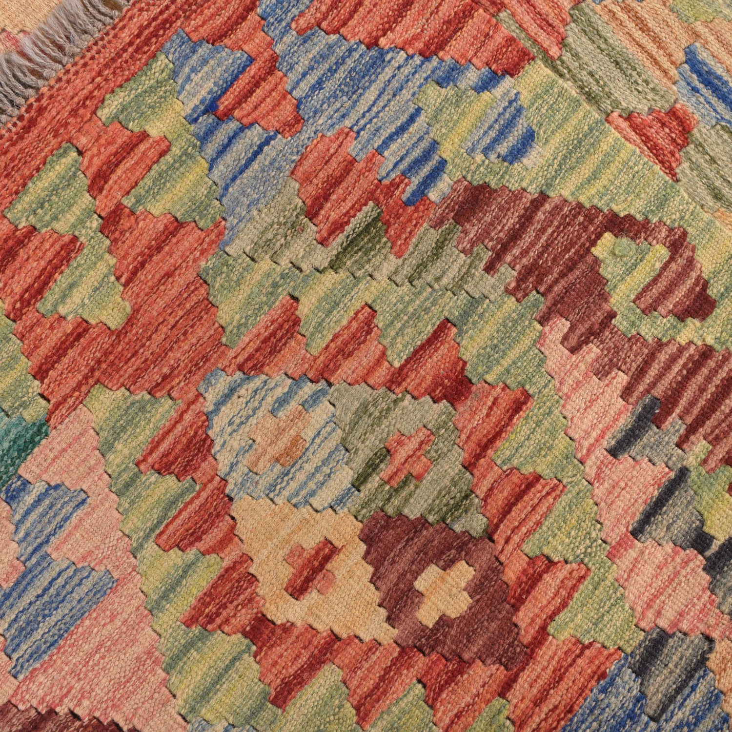 Colorful Flat-Weave Wool Kilim 5' 0" x 6' 7" ft / 153 x 201 cm - No. B21596