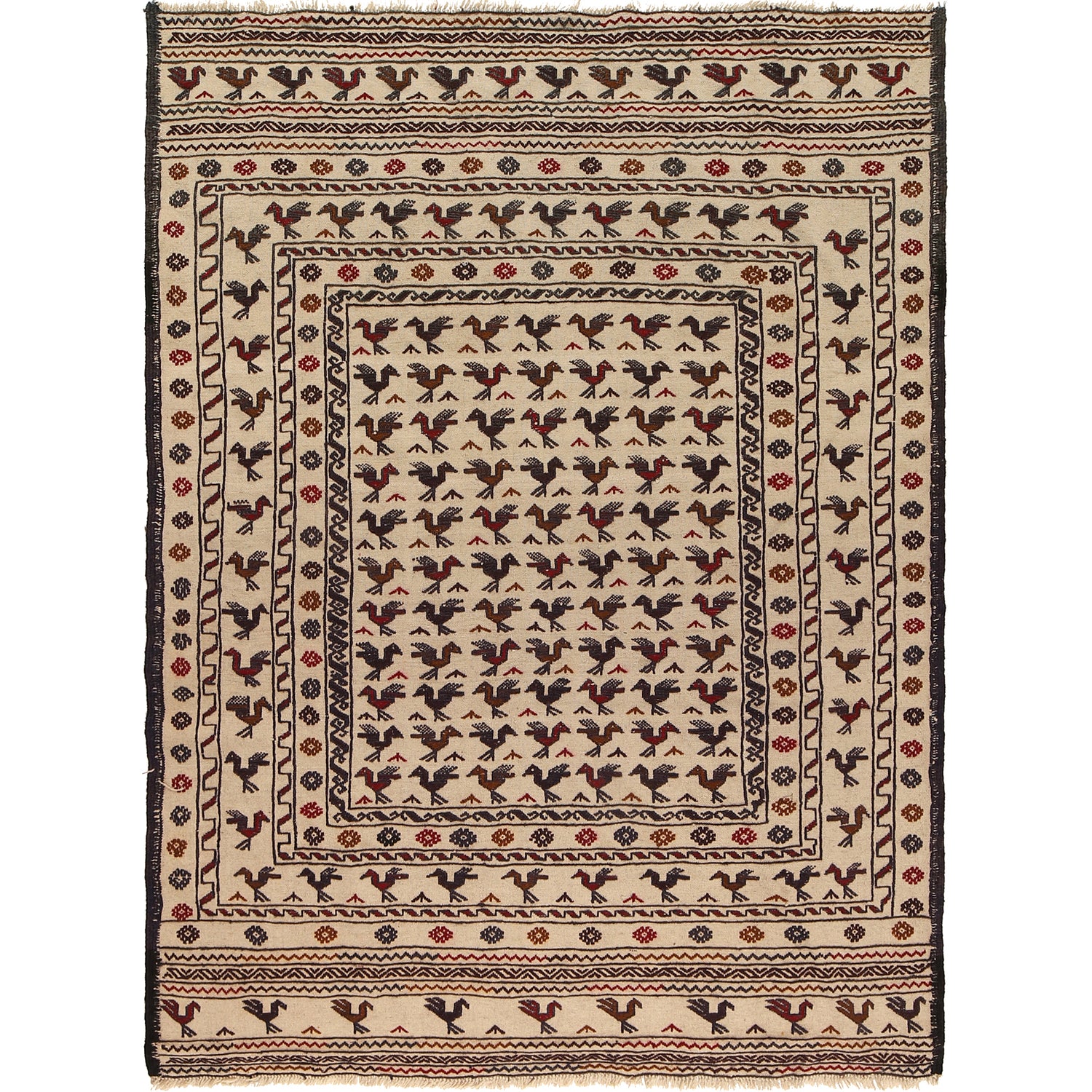 White Flat Weave Kelim 4' 6" x 6' 1" ft / 137 x 185 cm - No. B21965
