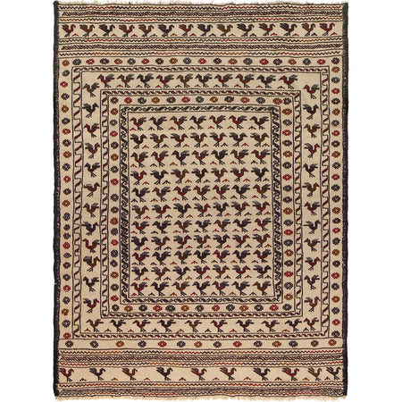White Flat Weave Kelim 4' 6" x 6' 1" ft / 137 x 185 cm - No. B21965