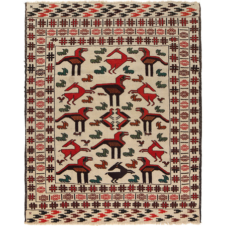 White Flat Weave Kelim 4' 6" x 5' 8" ft / 138 x 173 cm - No. B21967