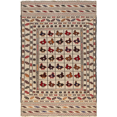 White Flat Weave Kelim 3' 10" x 5' 10" ft / 116 x 177 cm - No. B21968