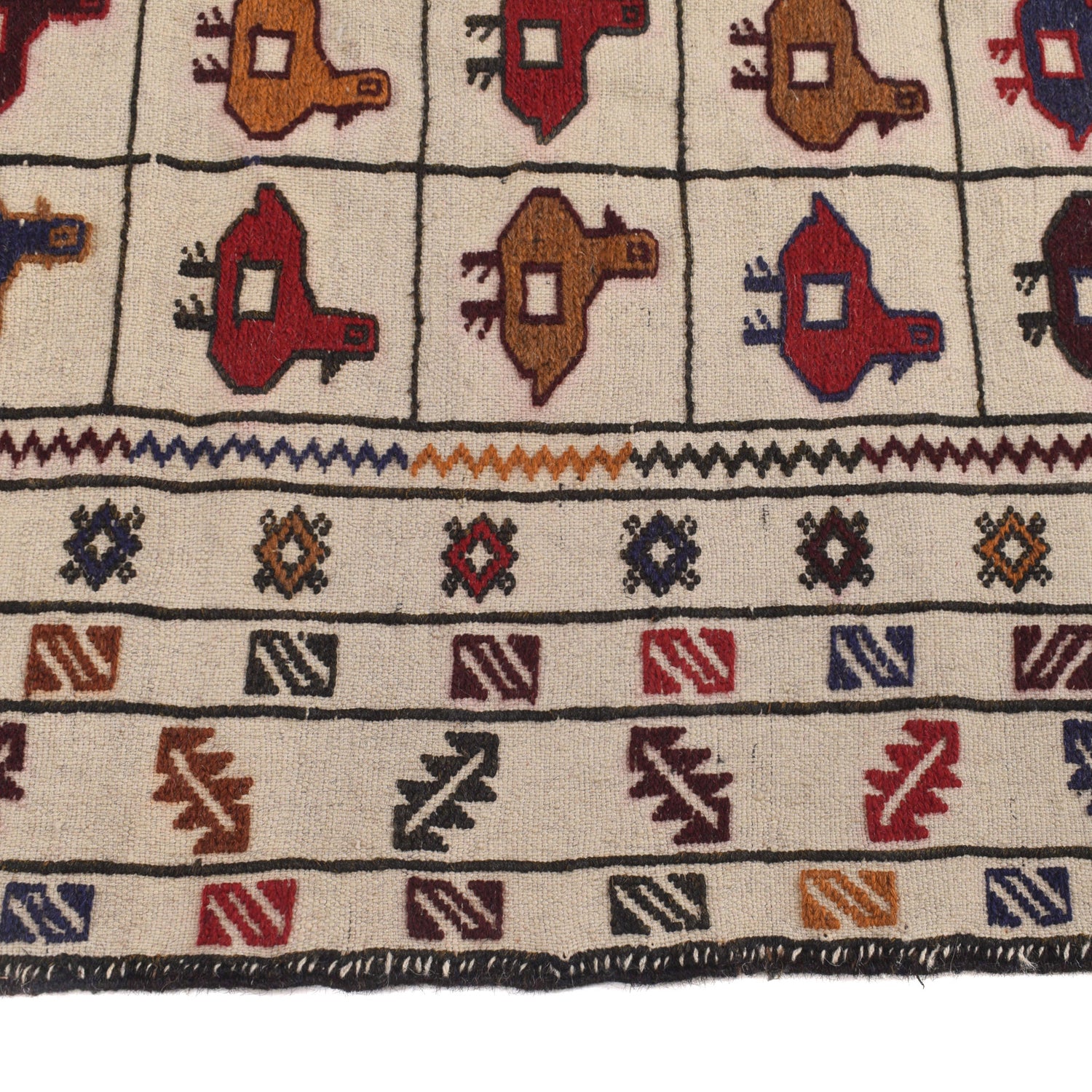 White Flat Weave Kelim 3' 10" x 5' 10" ft / 116 x 177 cm - No. B21968