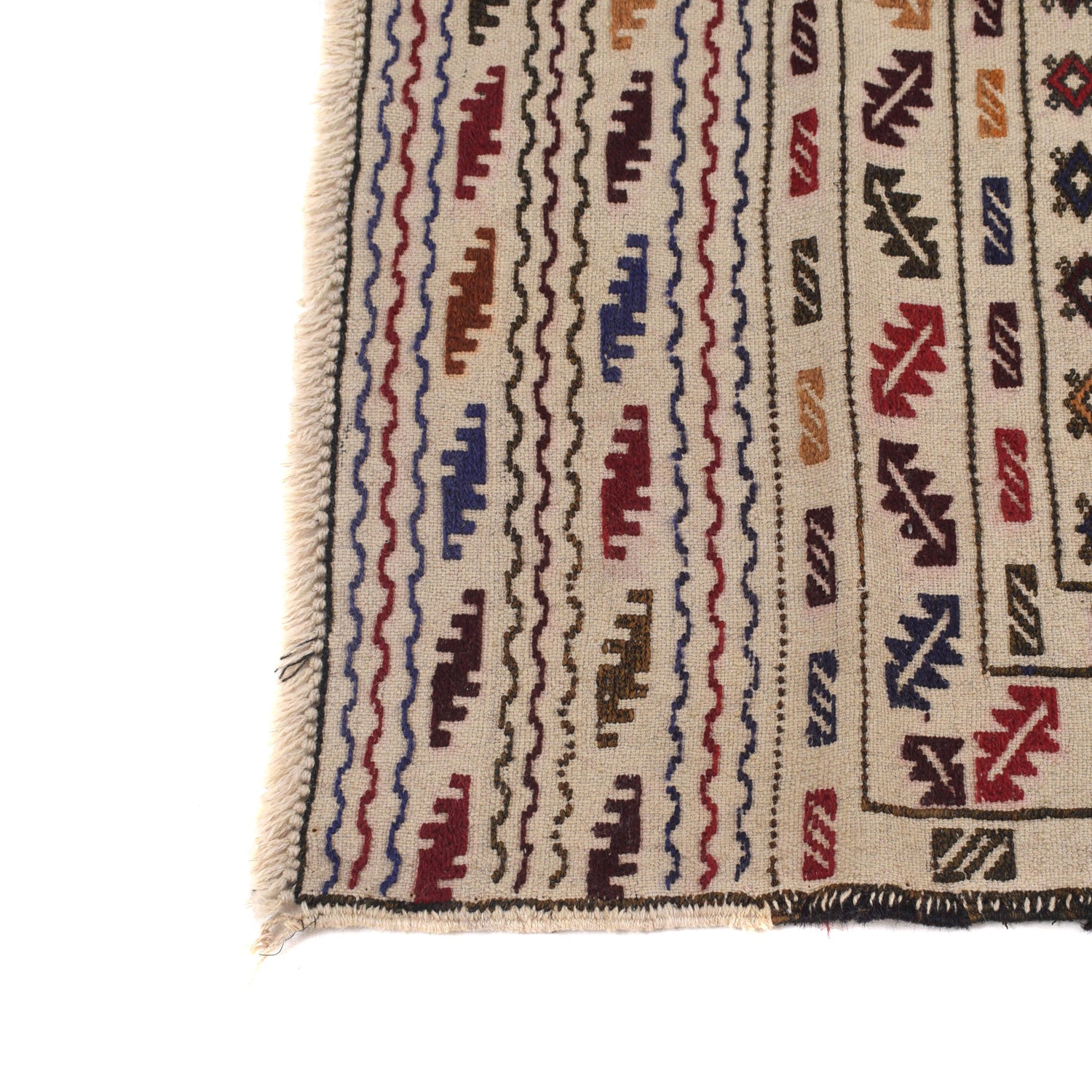 White Flat Weave Kelim 3' 10" x 5' 10" ft / 116 x 177 cm - No. B21968