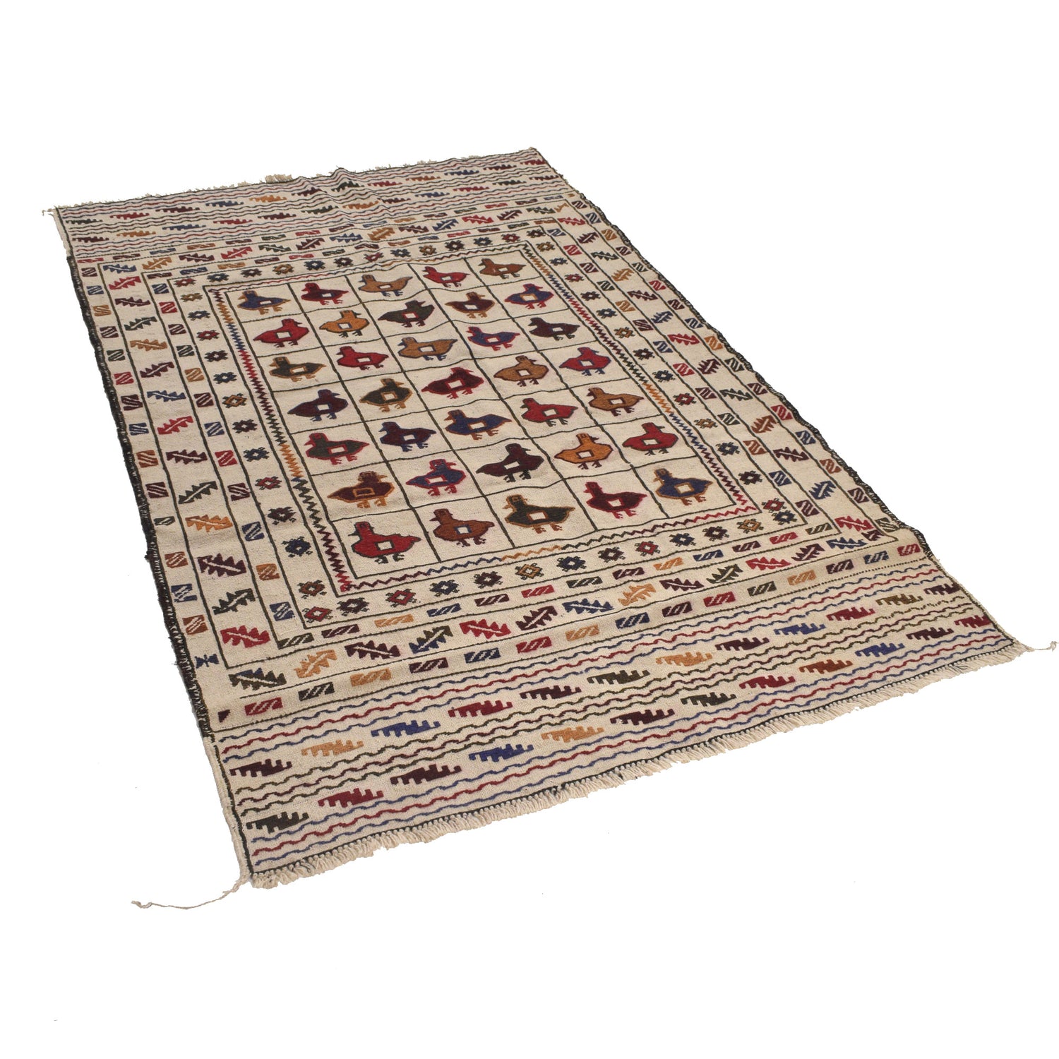 White Flat Weave Kelim 3' 10" x 5' 10" ft / 116 x 177 cm - No. B21968