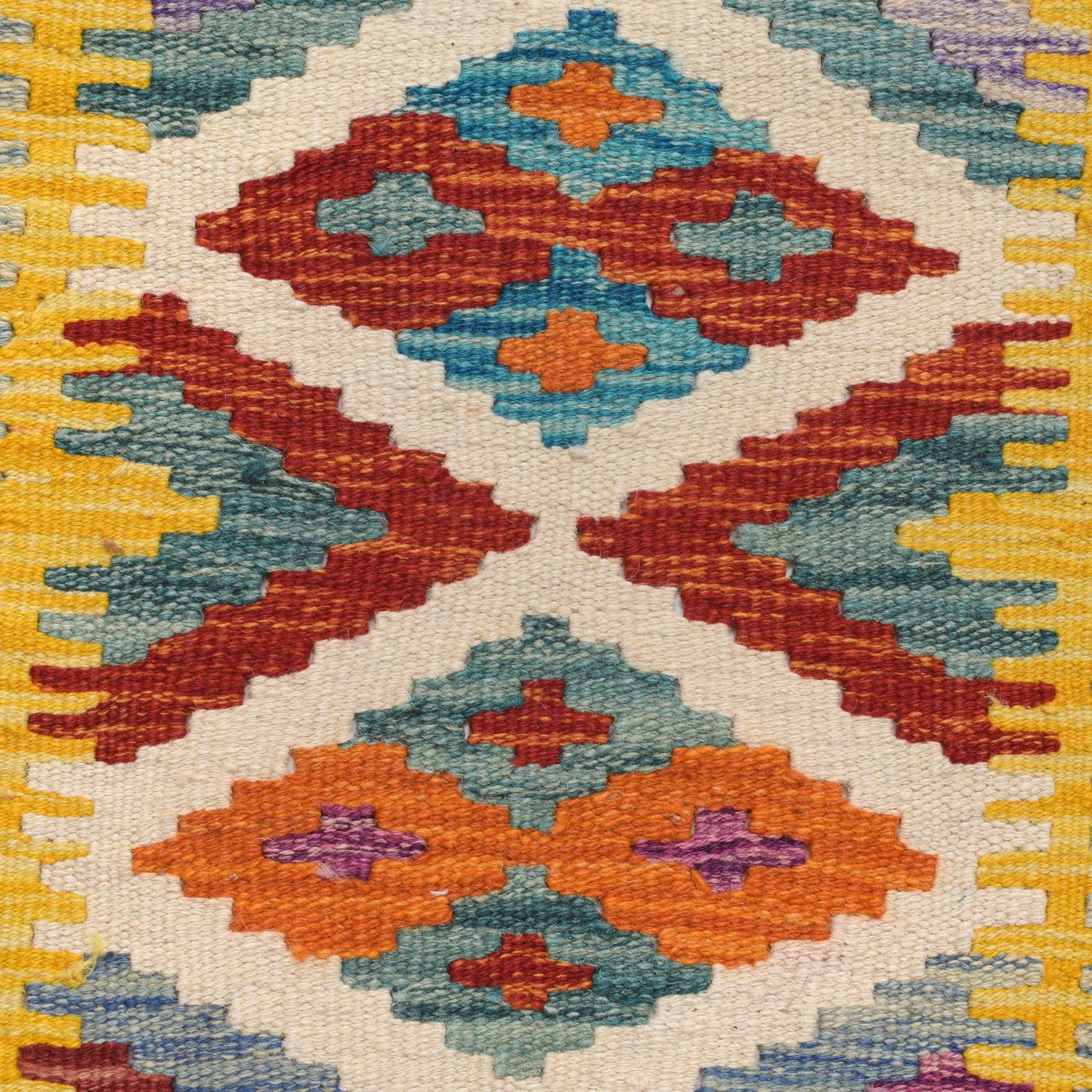 Colorful Flat-Weave Wool Kilim Runner 2' 5" x 6' 5" ft / 74 x195 cm - No. B26671