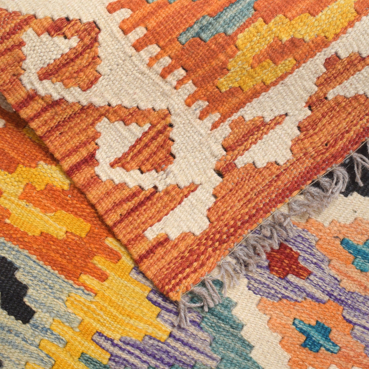 Colorful Flat-Weave Wool Kilim Runner 2' 5" x 6' 5" ft / 74 x195 cm - No. B26671