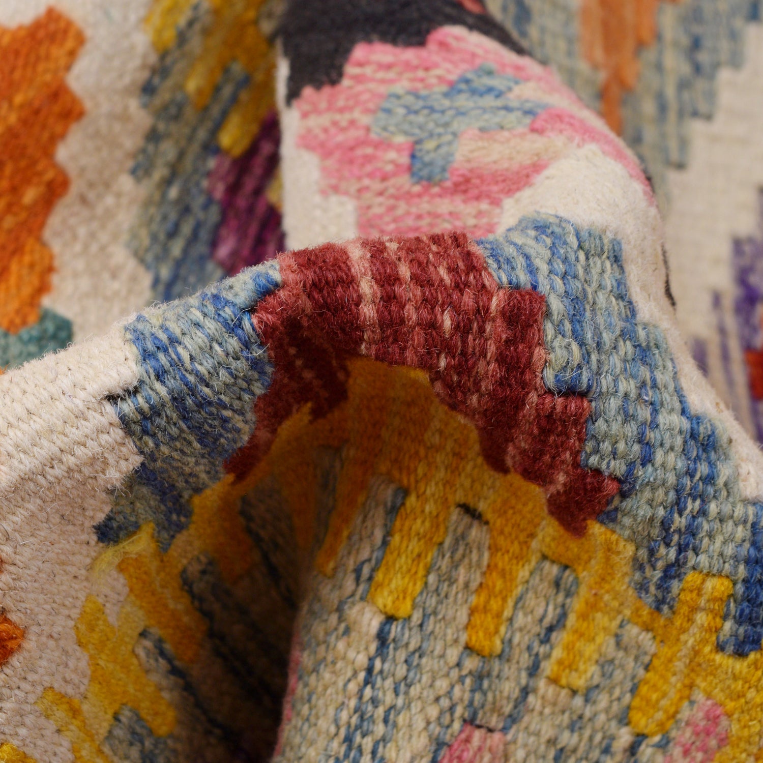 Colorful Flat-Weave Wool Kilim Runner 2' 5" x 6' 5" ft / 74 x195 cm - No. B26671