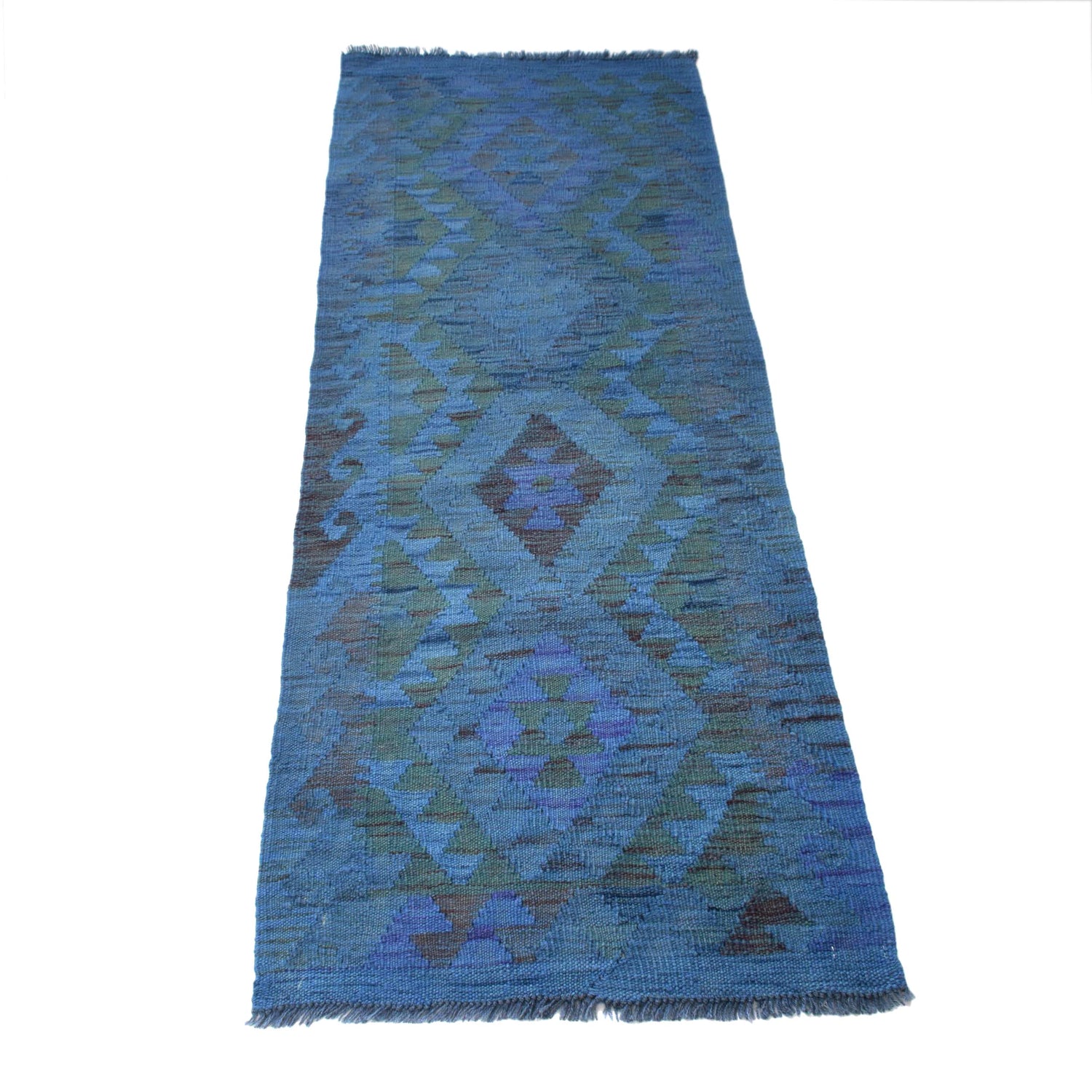 Blue Color Overdyed Kelim 2' 0" x 5' 7" ft / 62 x 170 cm - No. B29187