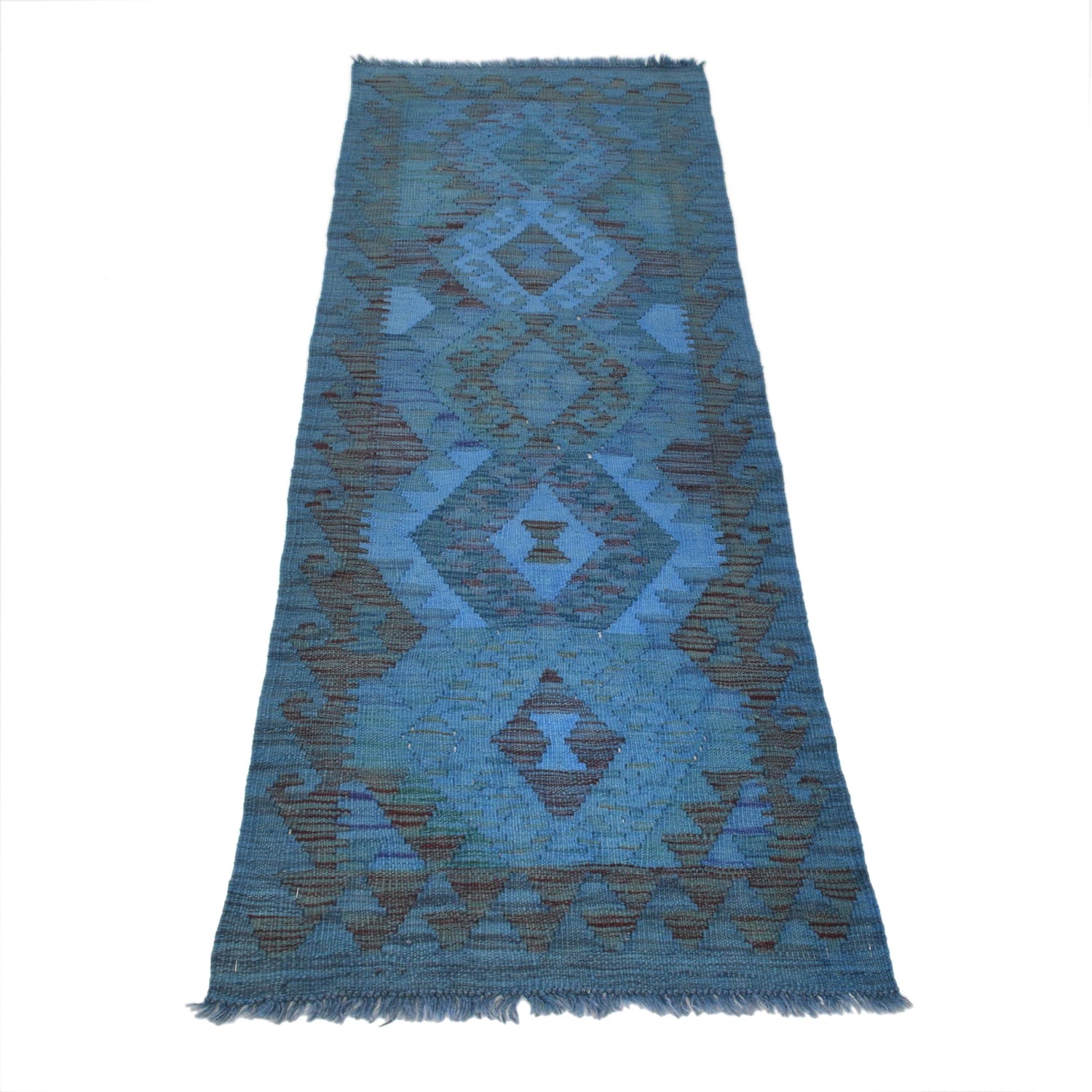 Hand Knotted Overdyed Kilim Runner 2' 1" x 5' 11" ft / 63 x 180 cm - No. B29188