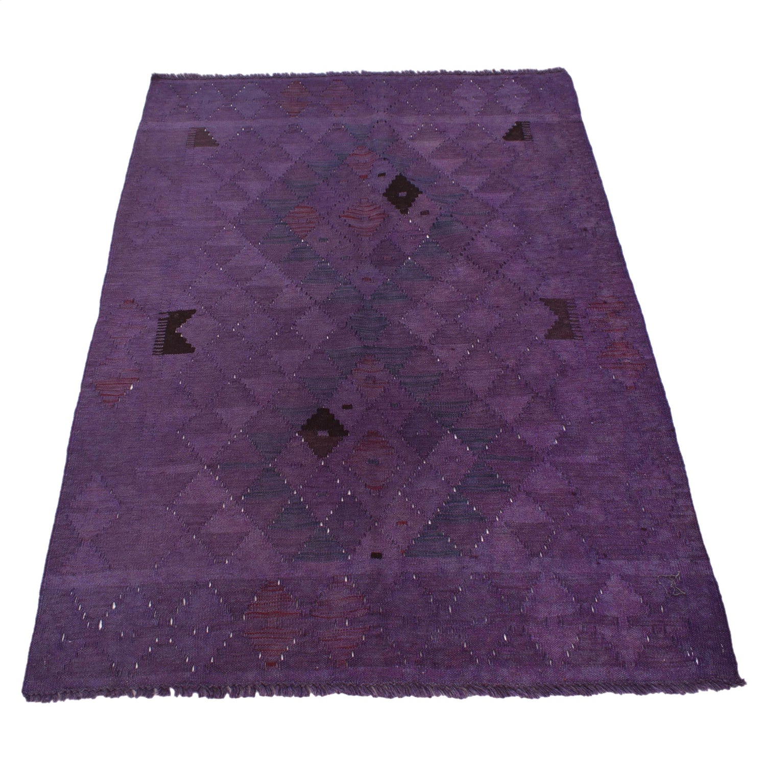 Purple Color Overdyed Kelim 3' 6" x 4' 11" ft / 106 x 150 cm - No. B29194