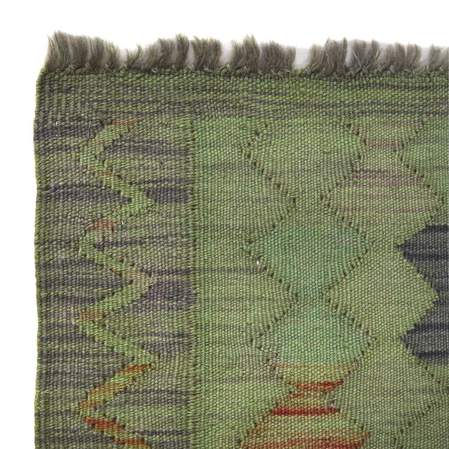 Green Color Overdyed Kelim 3' 4" x 4' 9" ft / 101 x 146 cm - No. B29195