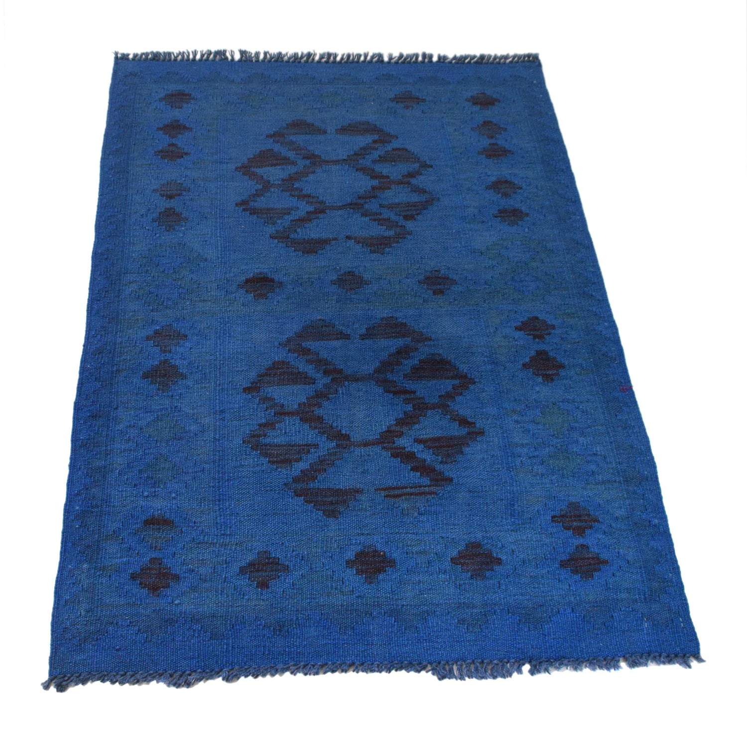 Blue Color Overdyed Kelim 2' 7" x 3' 9" ft / 80 x 115 cm - No. B29217