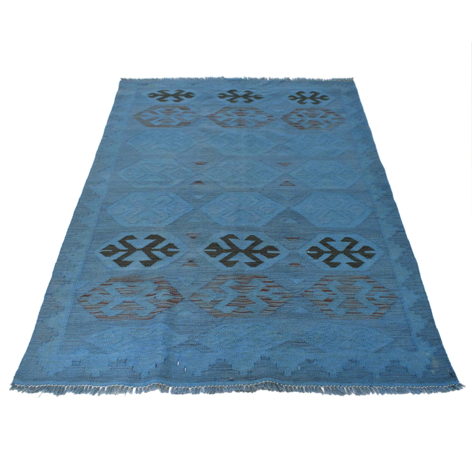 Blue Color Overdyed Kelim 3' 11" x 5' 9" ft / 120 x 175 cm - No. B29229