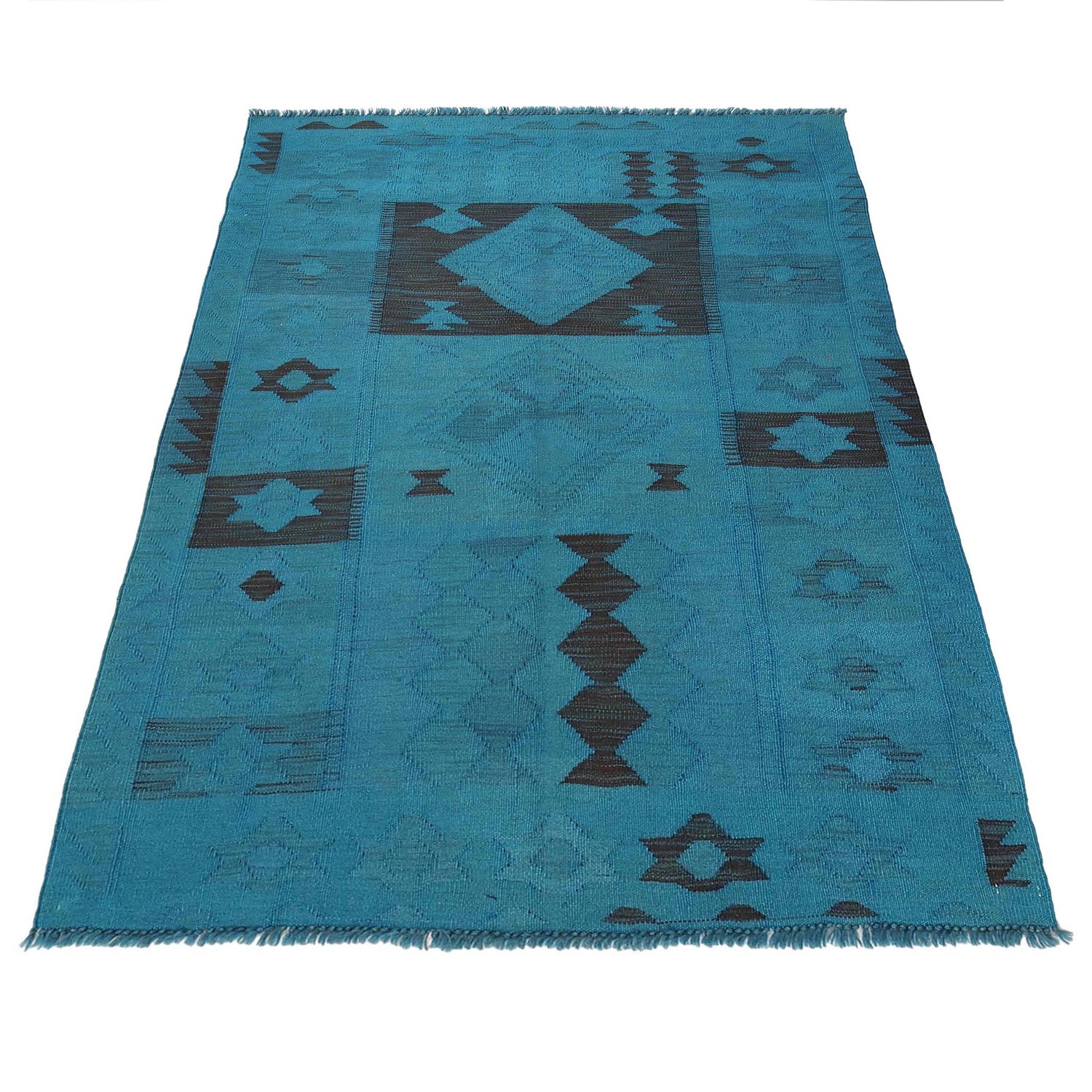 Blue Color Overdyed Kelim 3' 8" x 5' 7" ft / 113 x 169 cm - No. B29231