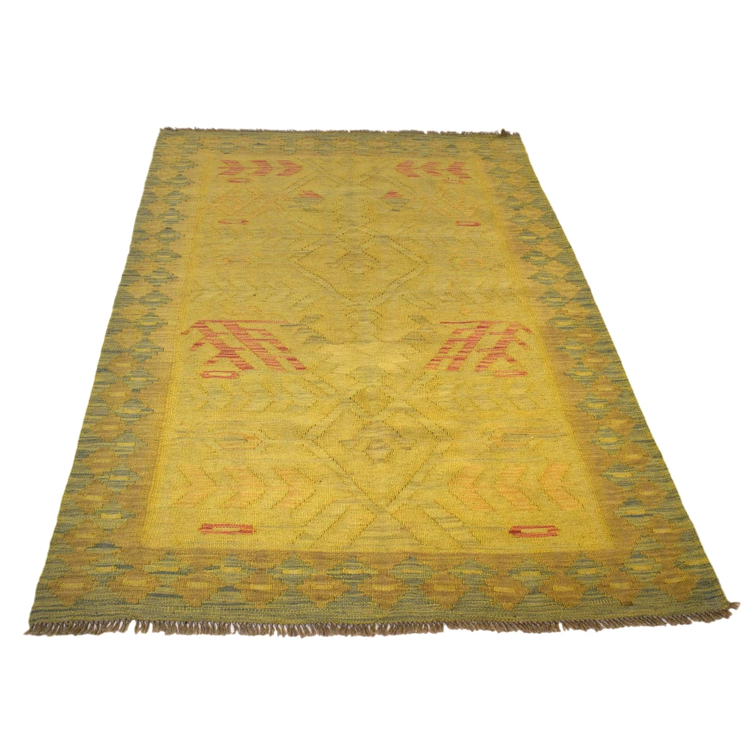 Hand Knotted Overdyed Kilim 3' 11" x 6' 0" ft / 120 x 182 cm - No. B29234
