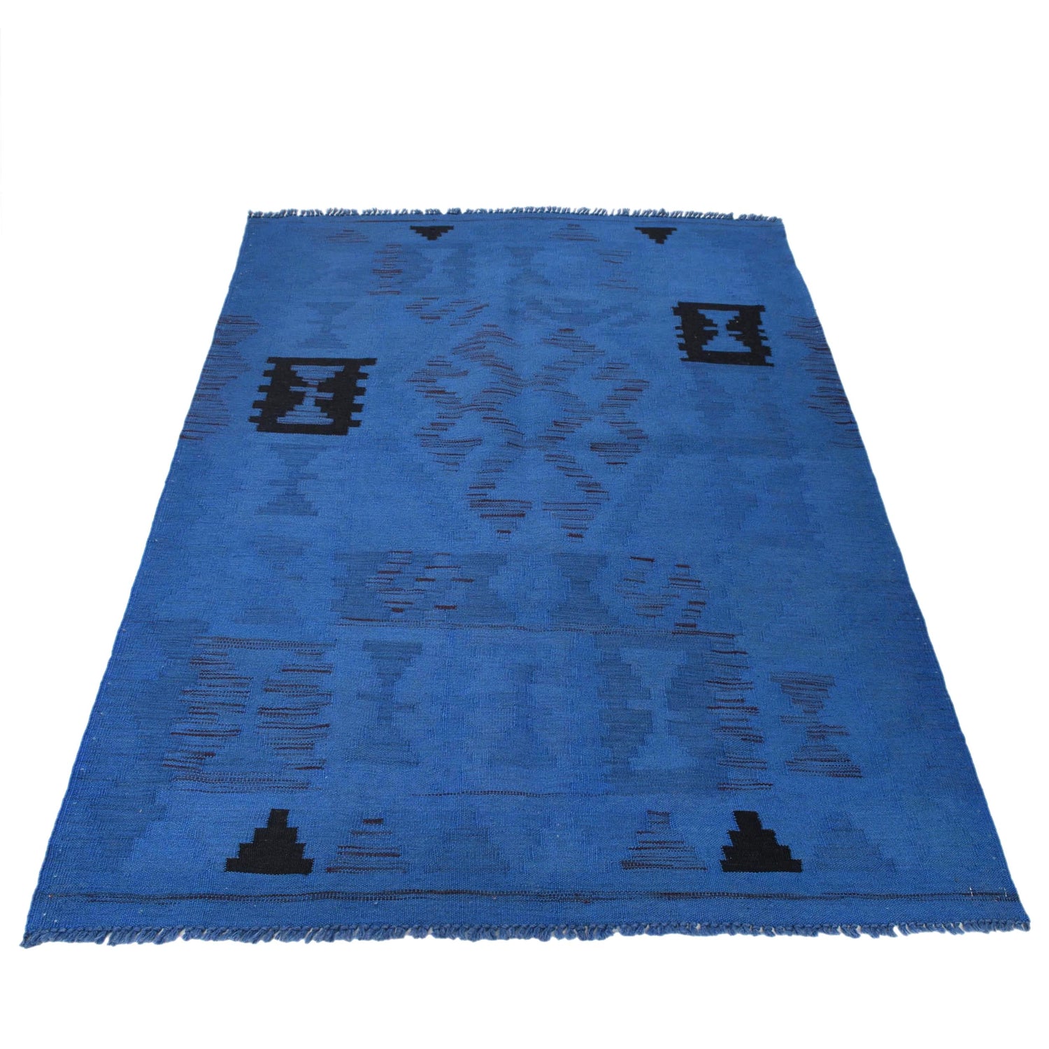 Blue Color Overdyed Kelim 3' 11" x 5' 8" ft / 120 x 172 cm - No. B29239