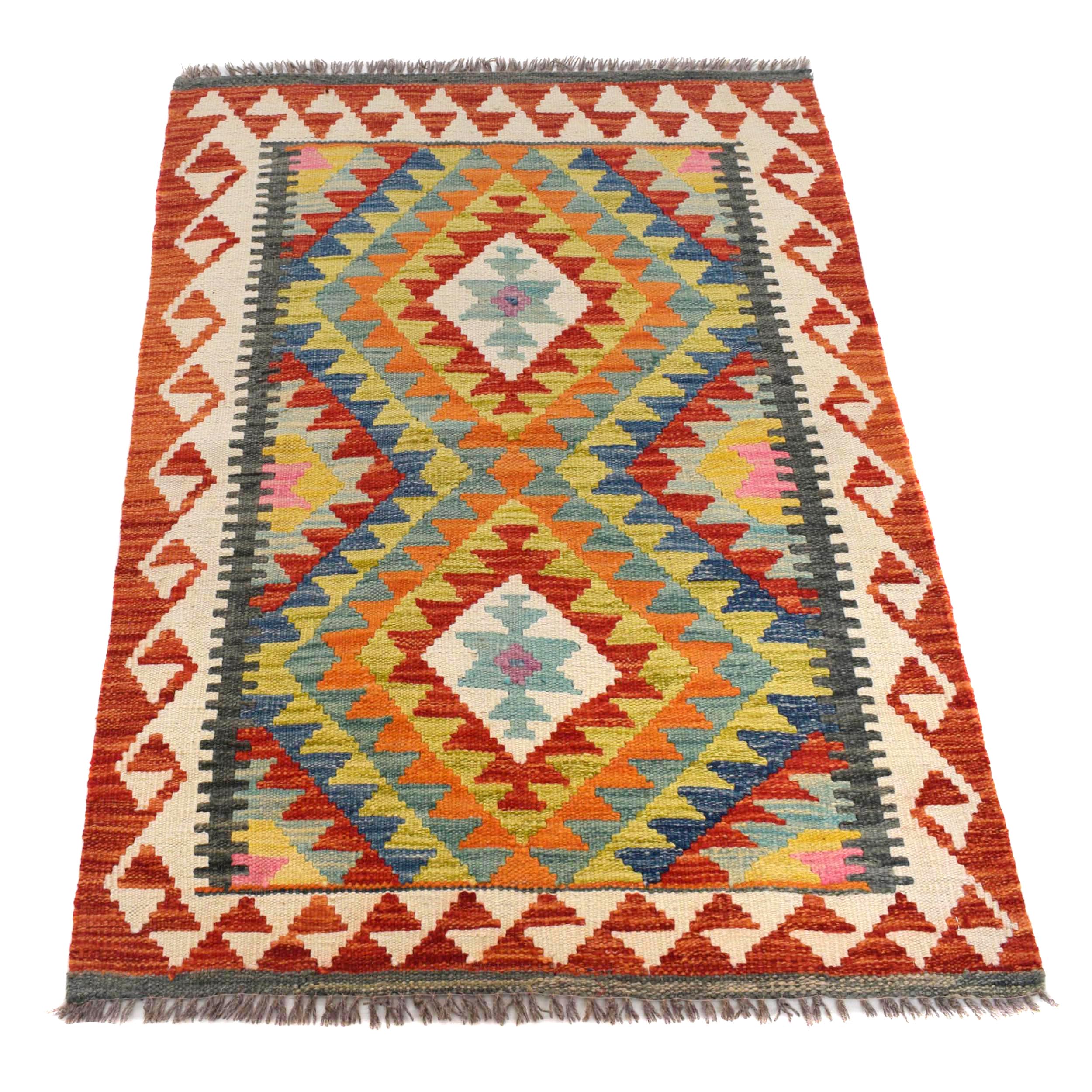 Handmade Turkish Design Wool Kilim 2' 9" x 3' 11" ft / 83 x 120 cm - No. B29608