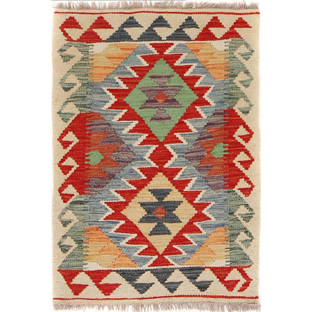 Hand Woven Wool Kelim 2' 0" x 2' 10" ft / 60 x 87 cm - No. B29910