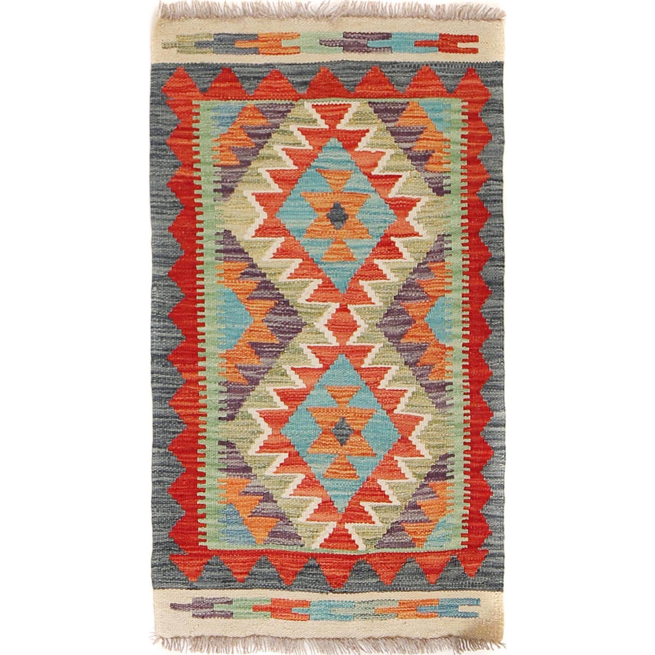 Hand Knotted Flatweave Kilim 1' 10" x 3' 1" ft / 56 x 95 cm - No. B29925