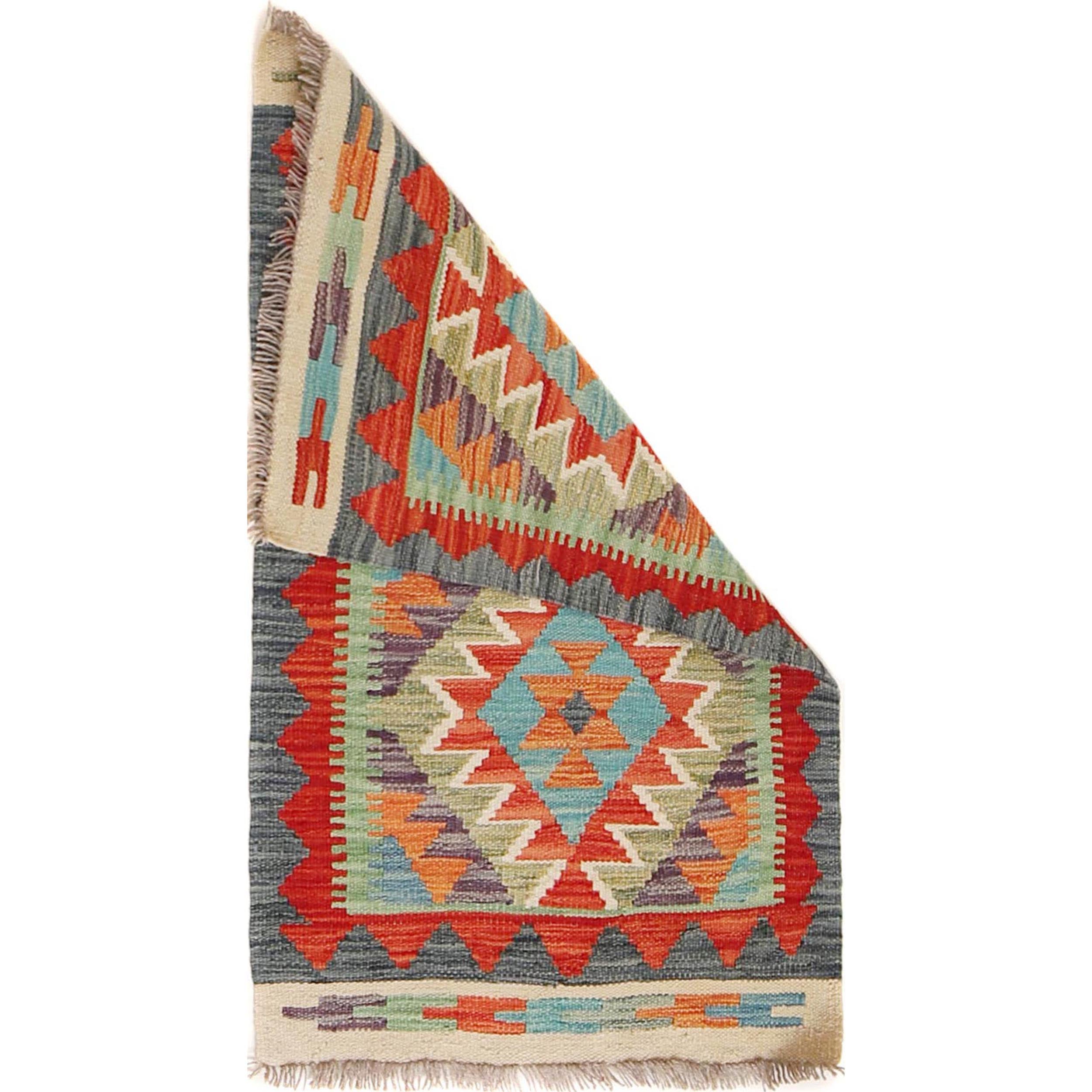 Hand Knotted Flatweave Kilim 1' 10" x 3' 1" ft / 56 x 95 cm - No. B29925
