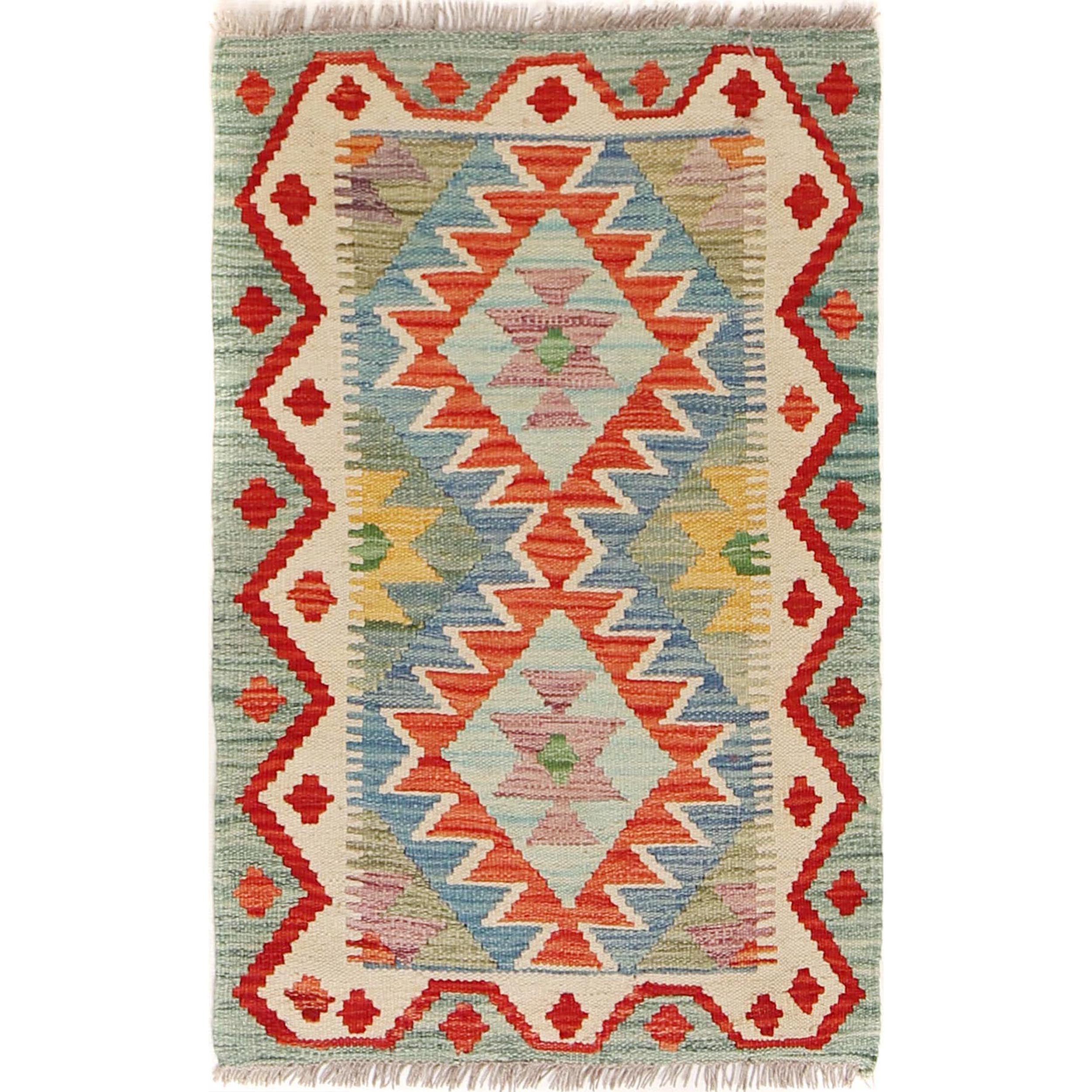 Handmade Afghan Vegetable Kilim 1' 11" x 3' 0" ft / 59 x 92 cm - No. B30024