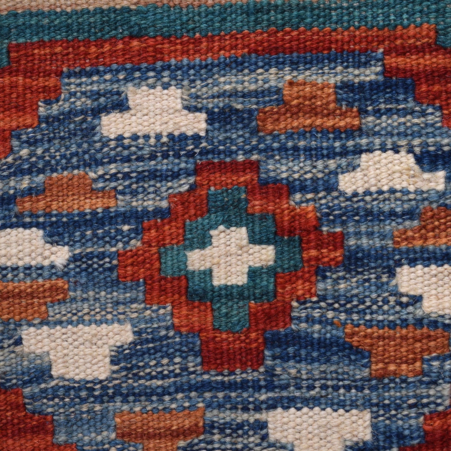 Colorful Flat-Weave Wool Kilim Runner 3' 9" x 12' 8" ft / 115 x 385 cm - No. B30040