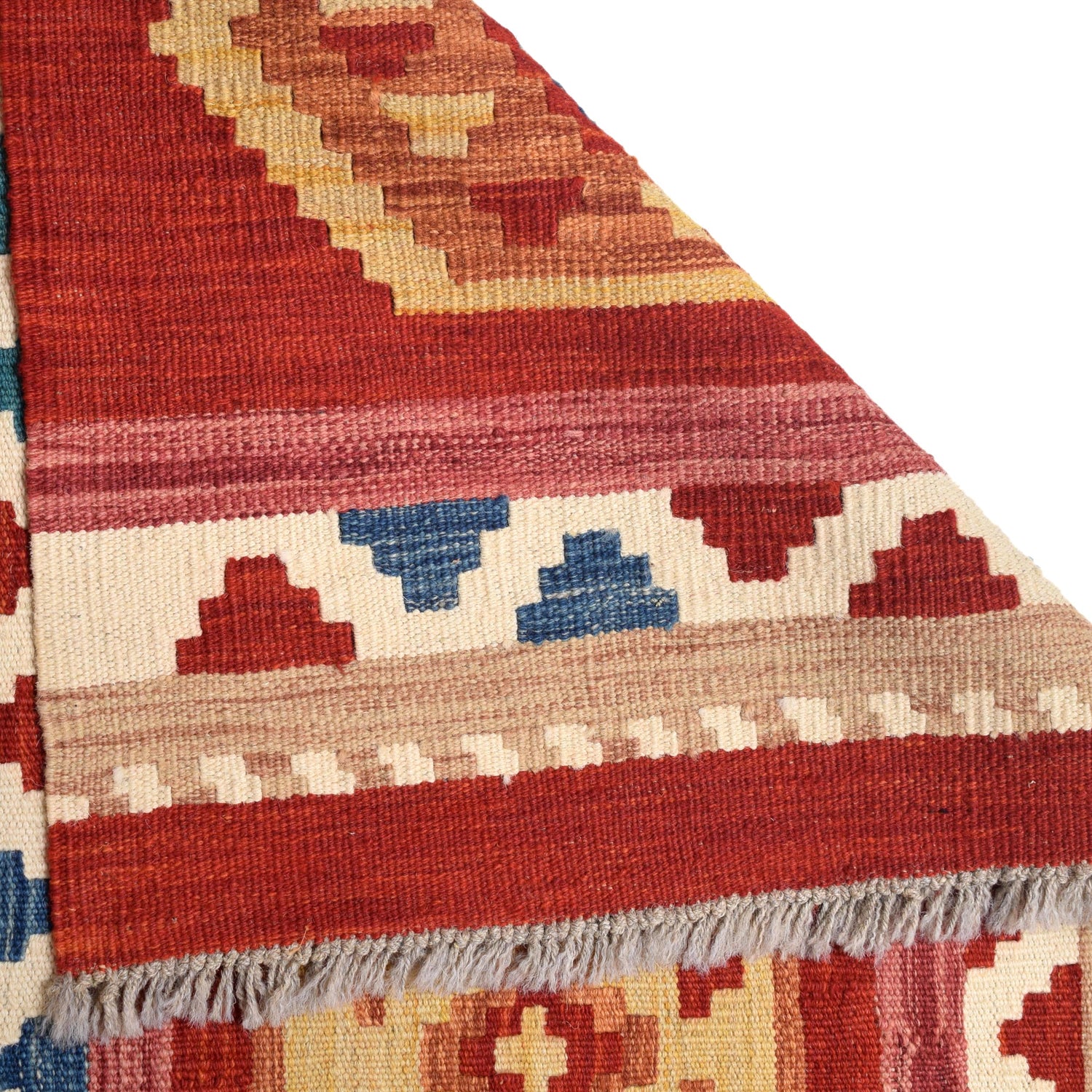 Colorful Flat-Weave Wool Kilim Runner 3' 9" x 12' 8" ft / 115 x 385 cm - No. B30040