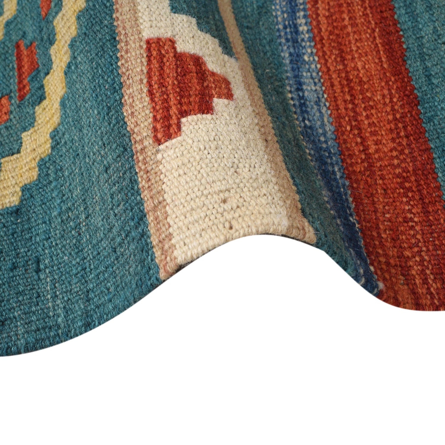 Colorful Flat-Weave Wool Kilim Runner 3' 9" x 12' 8" ft / 115 x 385 cm - No. B30040