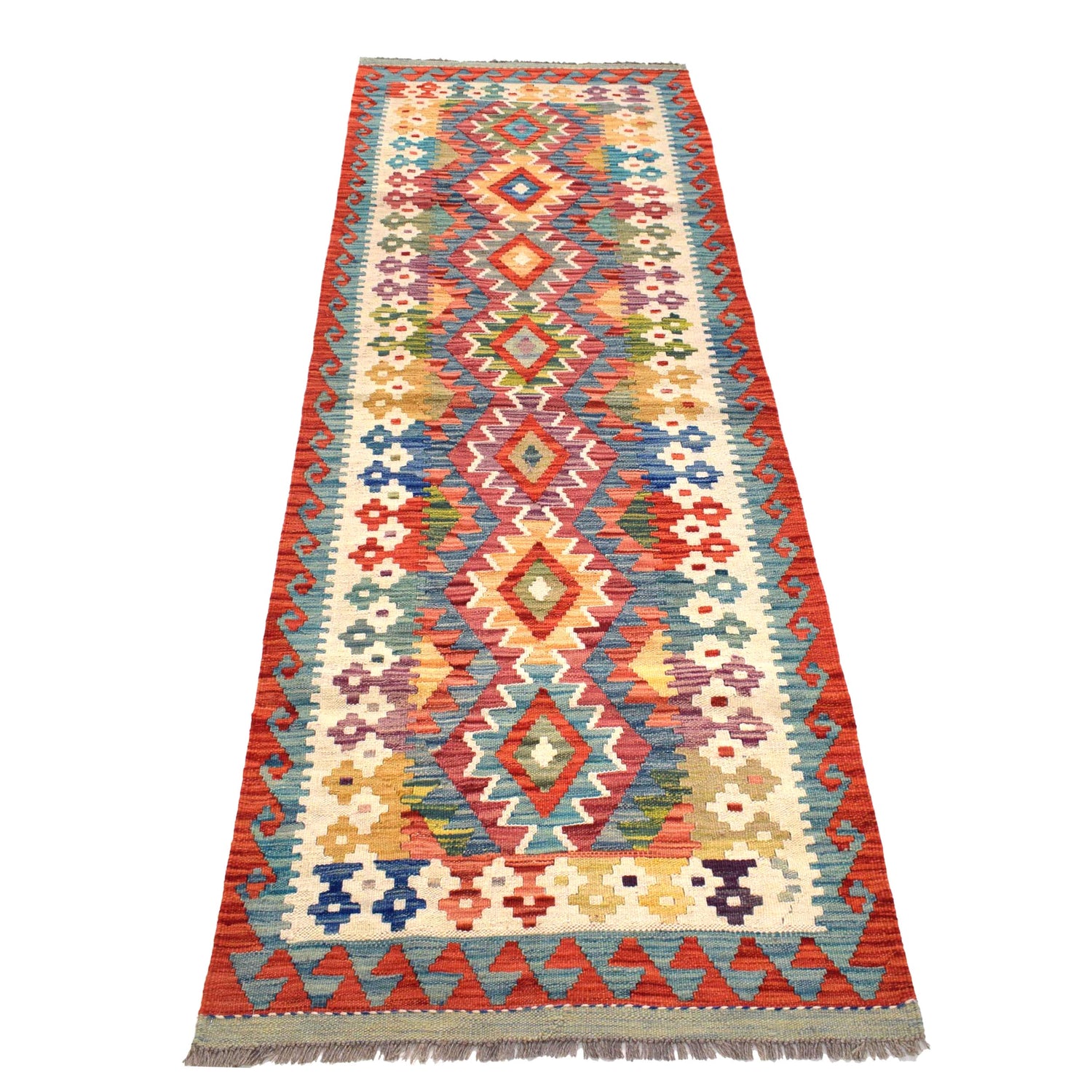 Hand Knotted Flatweave Kilim Runner 2' 8" x 7' 11" ft / 82 x241 cm - No. B30045