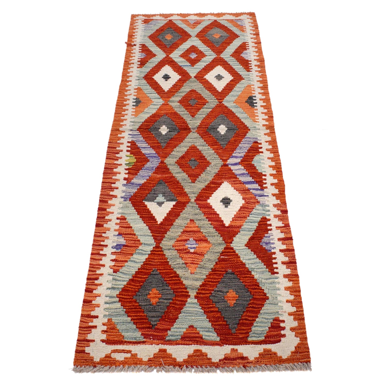 Hand Woven Wool Kelim Runner 2' 1" x 6' 3" ft / 63 x 191 cm - No. B30462