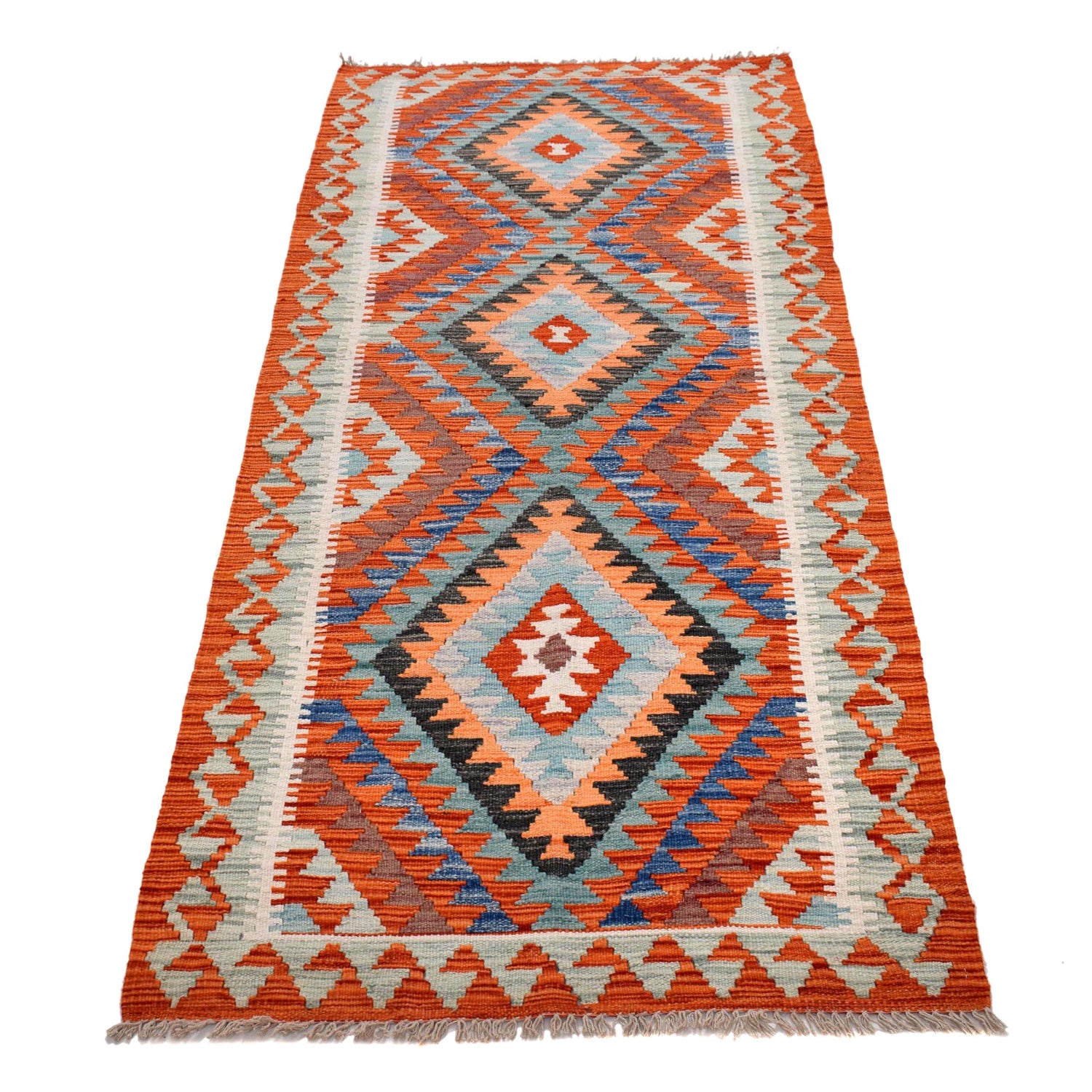 Hand Woven Wool Kelim Runner 2' 7" x 7' 1" ft / 78 x 215 cm - No. B30463