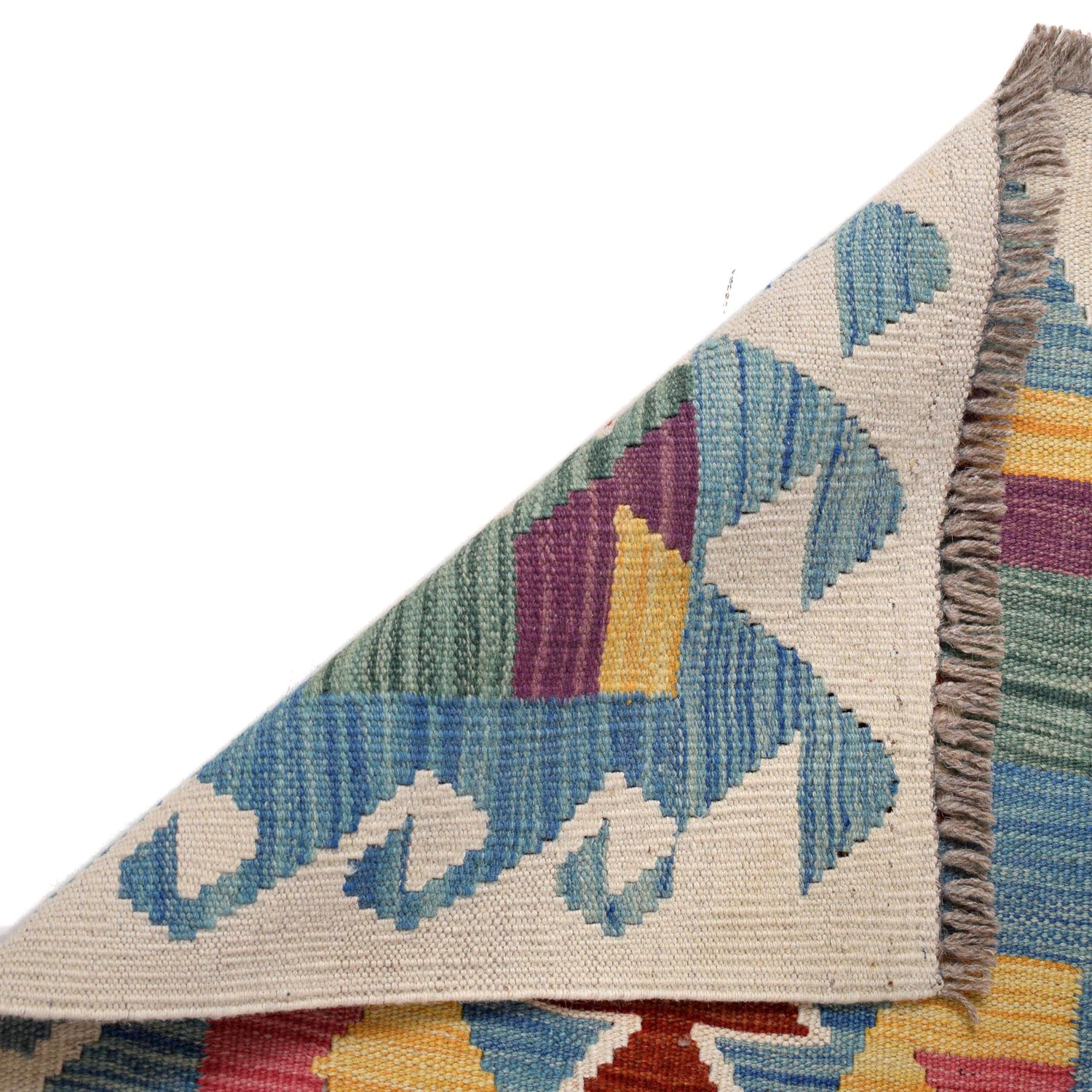 Colorful Flat-Weave Wool Kilim Runner 2' 0" x 6' 10" ft / 62 x 208 cm - No. B30465
